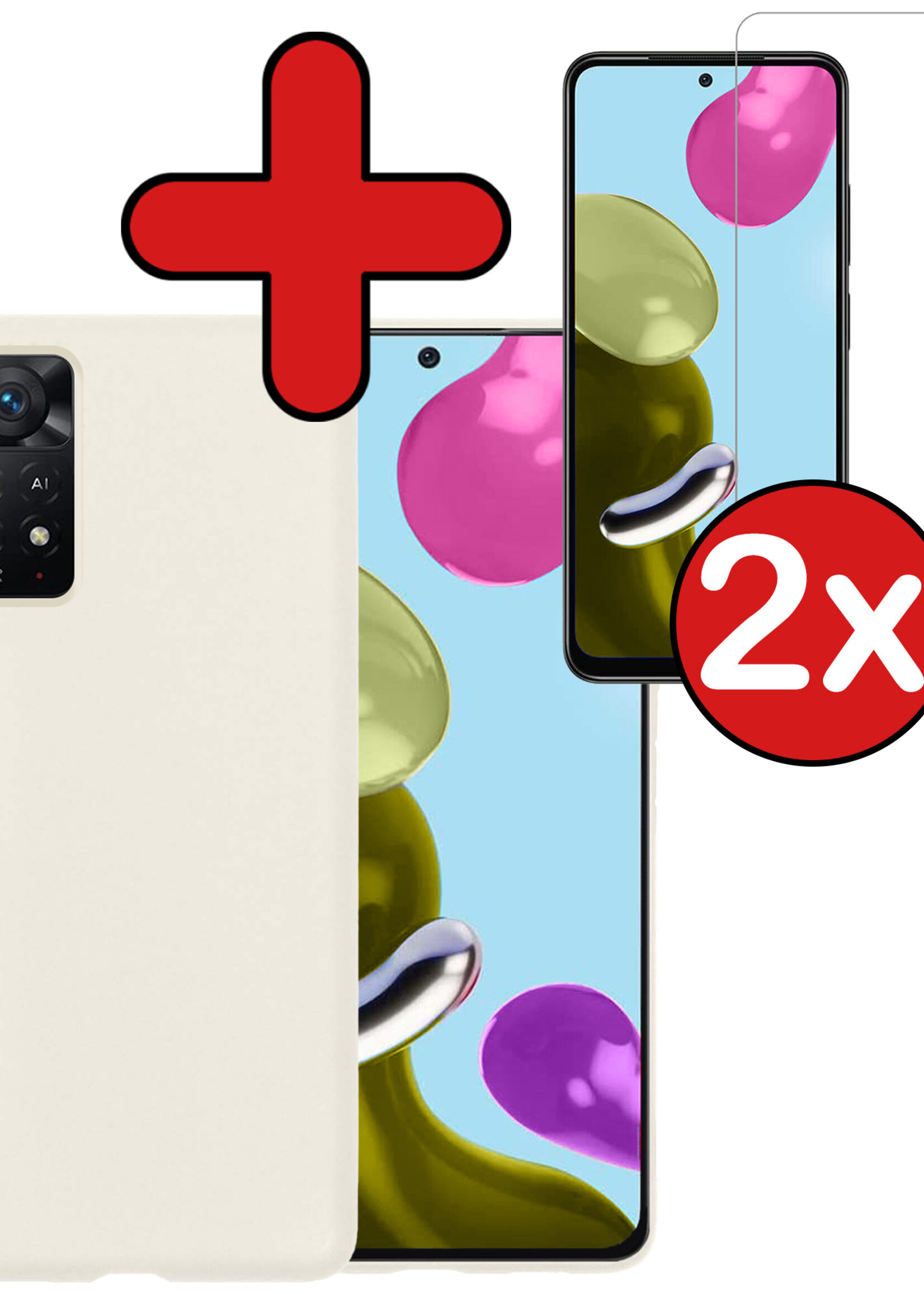 BTH Hoesje Geschikt voor Xiaomi Redmi Note 11 Hoesje Siliconen Case Hoes Met 2x Screenprotector - Hoes Geschikt voor Xiaomi Redmi Note 11 Hoes Cover Case - Wit