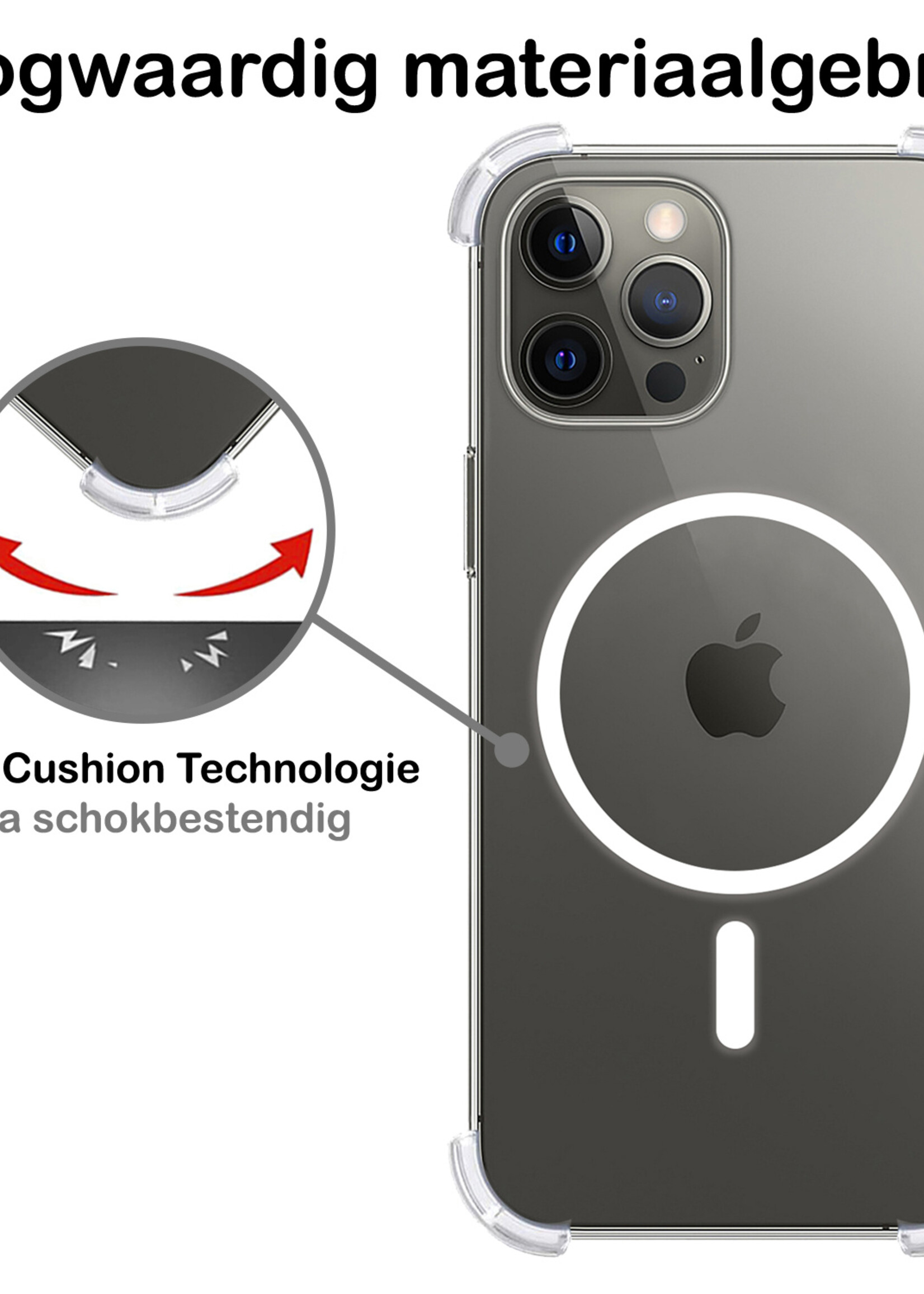 BTH Hoes Geschikt voor iPhone 14 Pro Magsafe Hoesje Shock Proof Cover - iPhone 14 Pro Hoesje Magsafe Case Shockproof - Transparant
