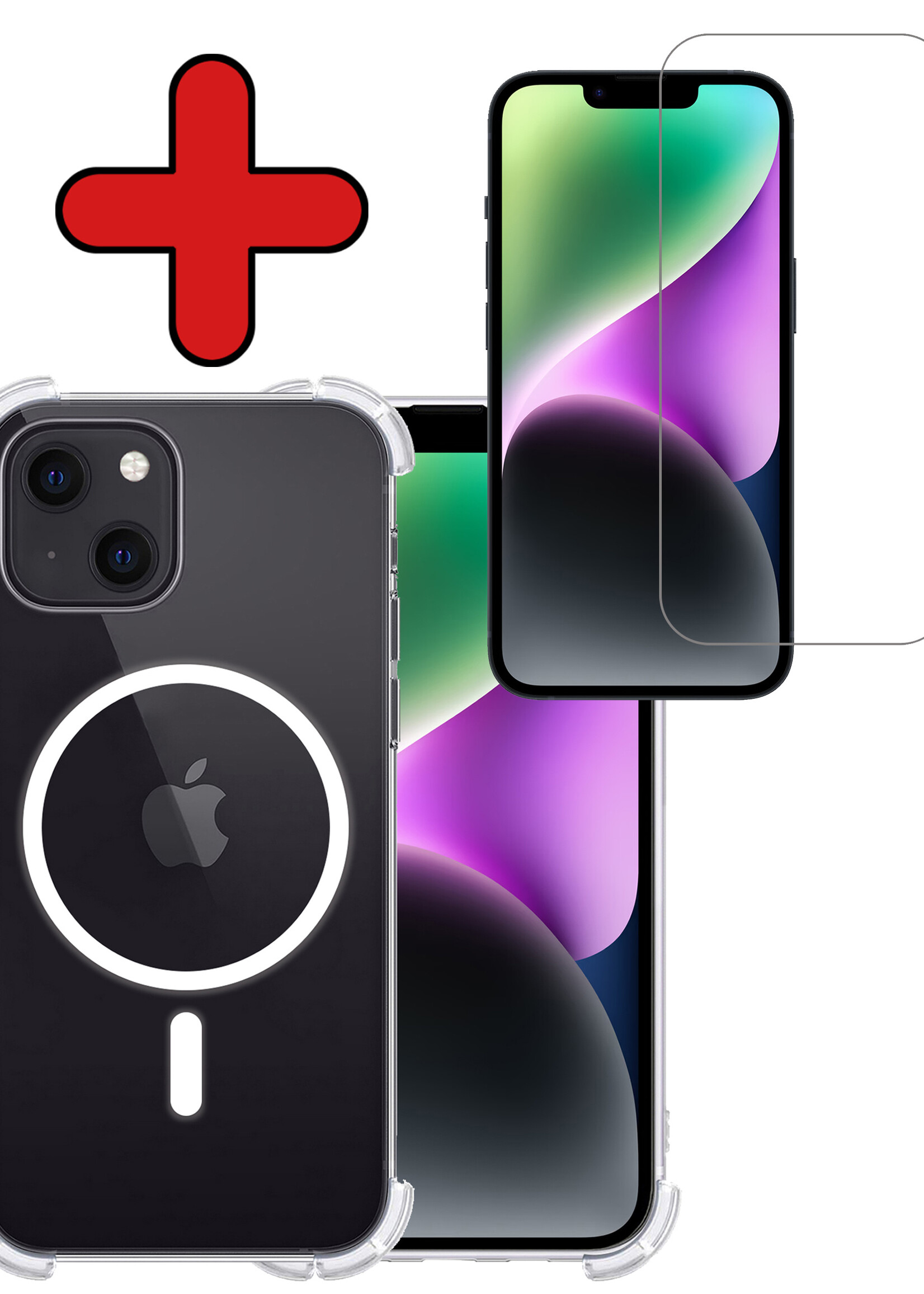 BTH Hoesje Geschikt voor iPhone 14 Hoesje Geschikt voor Magsafe Hoesje Shock Proof Cover Met Screenprotector - Hoes Geschikt voor iPhone 14 Hoesje Magsafe Case Shockproof - Transparant