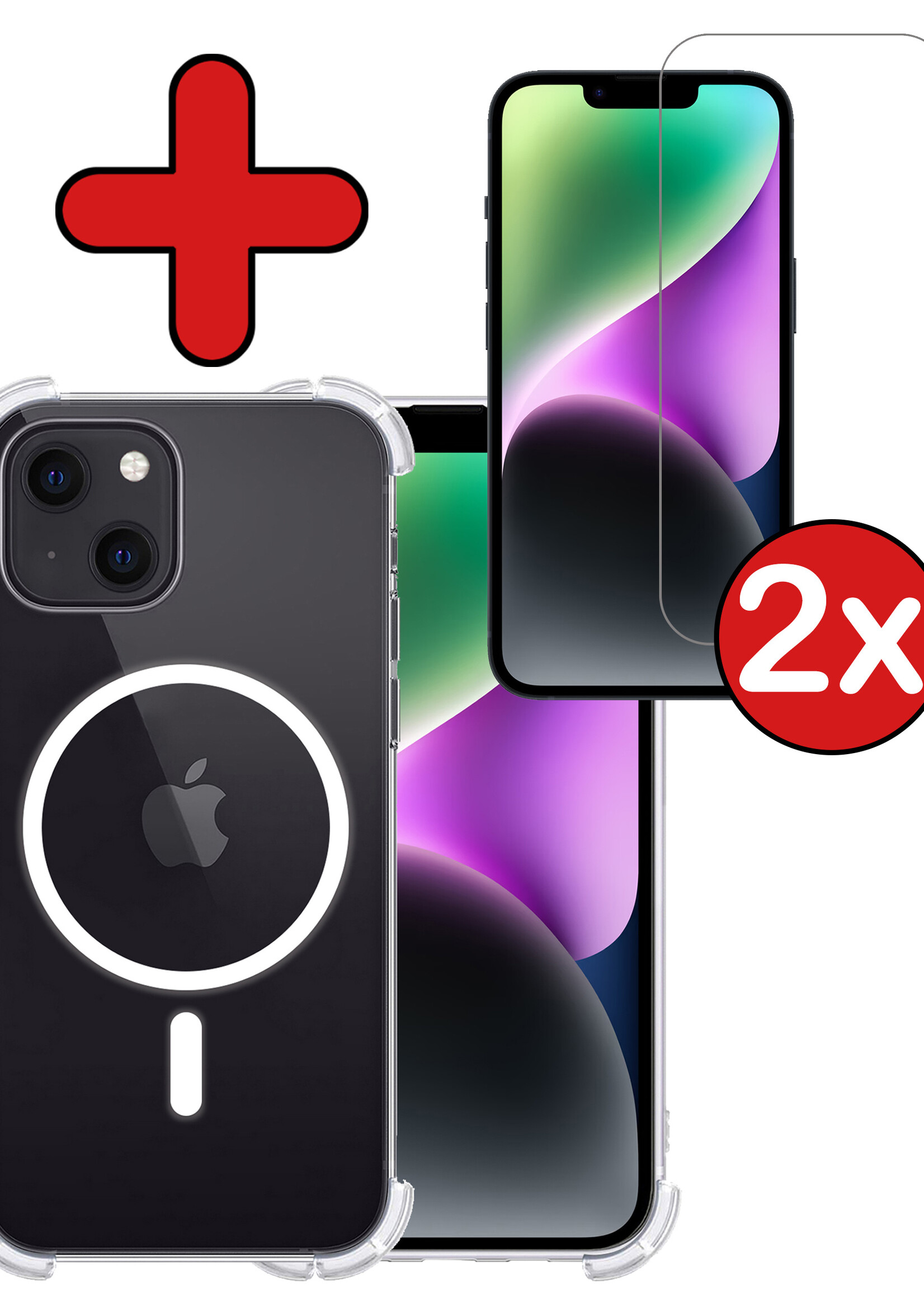 BTH Hoesje Geschikt voor iPhone 14 Plus Hoesje Geschikt voor Magsafe Hoesje Shock Proof Cover Met 2x Screenprotector - Hoes Geschikt voor iPhone 14 Plus Hoesje Magsafe Case Shockproof - Transparant