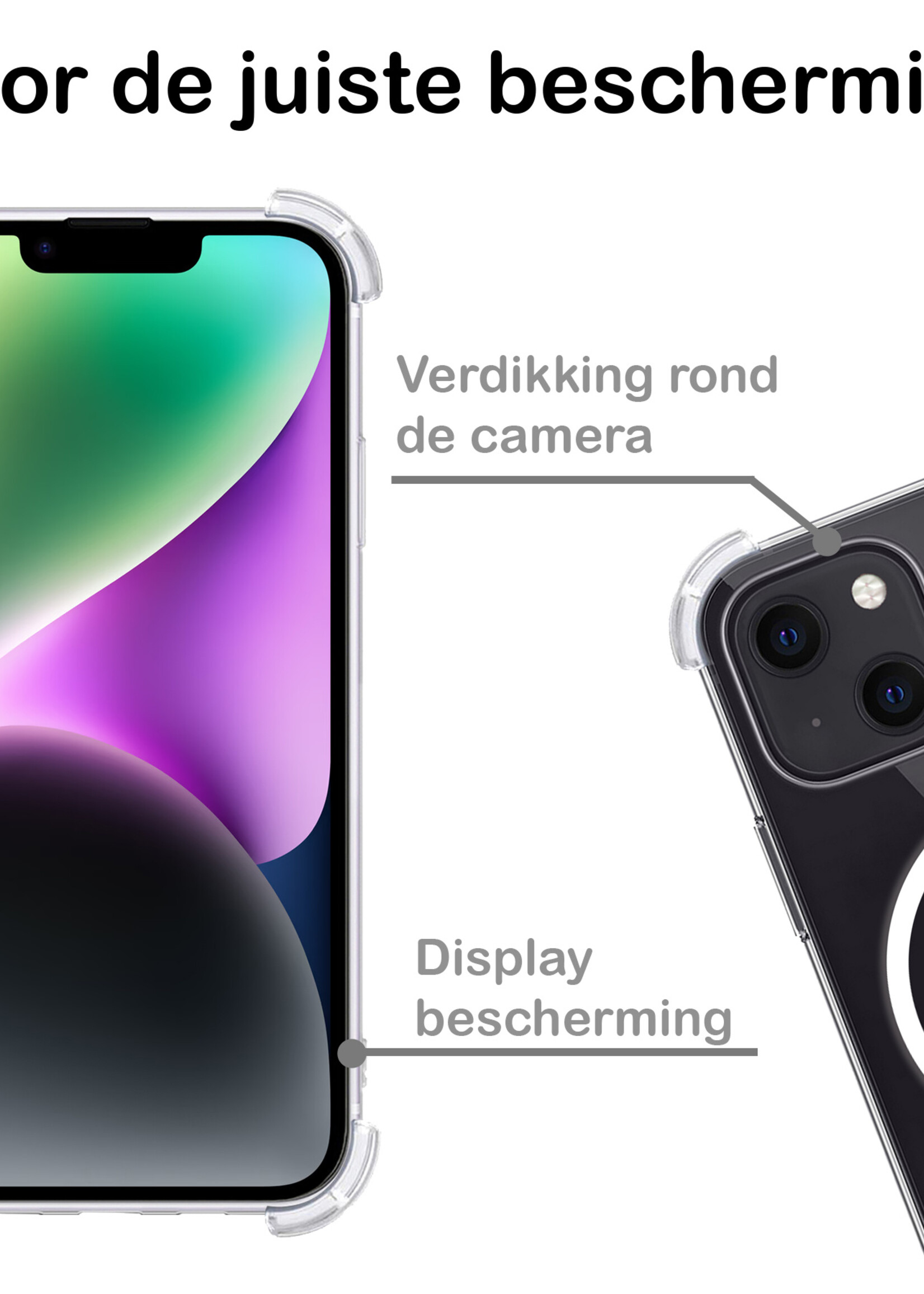 BTH Hoesje Geschikt voor iPhone 14 Plus Hoesje Geschikt voor Magsafe Hoesje Shock Proof Cover Met 2x Screenprotector - Hoes Geschikt voor iPhone 14 Plus Hoesje Magsafe Case Shockproof - Transparant