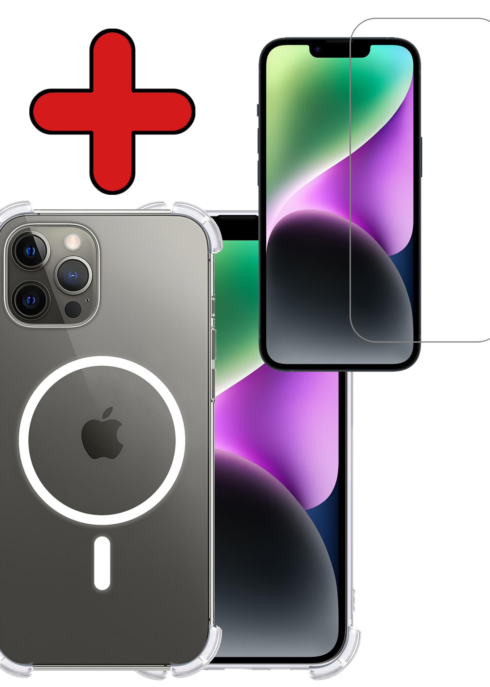 BTH Hoesje Geschikt voor iPhone 14 Pro Hoesje Geschikt voor Magsafe Hoesje Shock Proof Cover Met Screenprotector - Hoes Geschikt voor iPhone 14 Pro Hoesje Magsafe Case Shockproof - Transparant