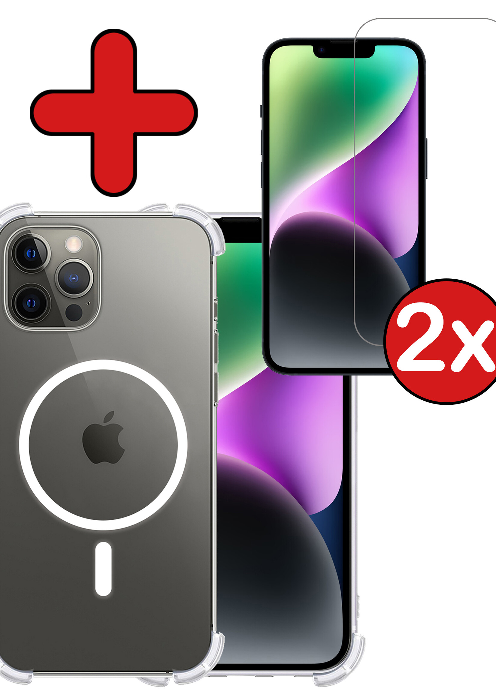 BTH Hoesje Geschikt voor iPhone 14 Pro Max Hoesje Geschikt voor Magsafe Hoesje Shock Proof Cover Met 2x Screenprotector - Hoes Geschikt voor iPhone 14 Pro Max Hoesje Magsafe Case Shockproof - Transparant