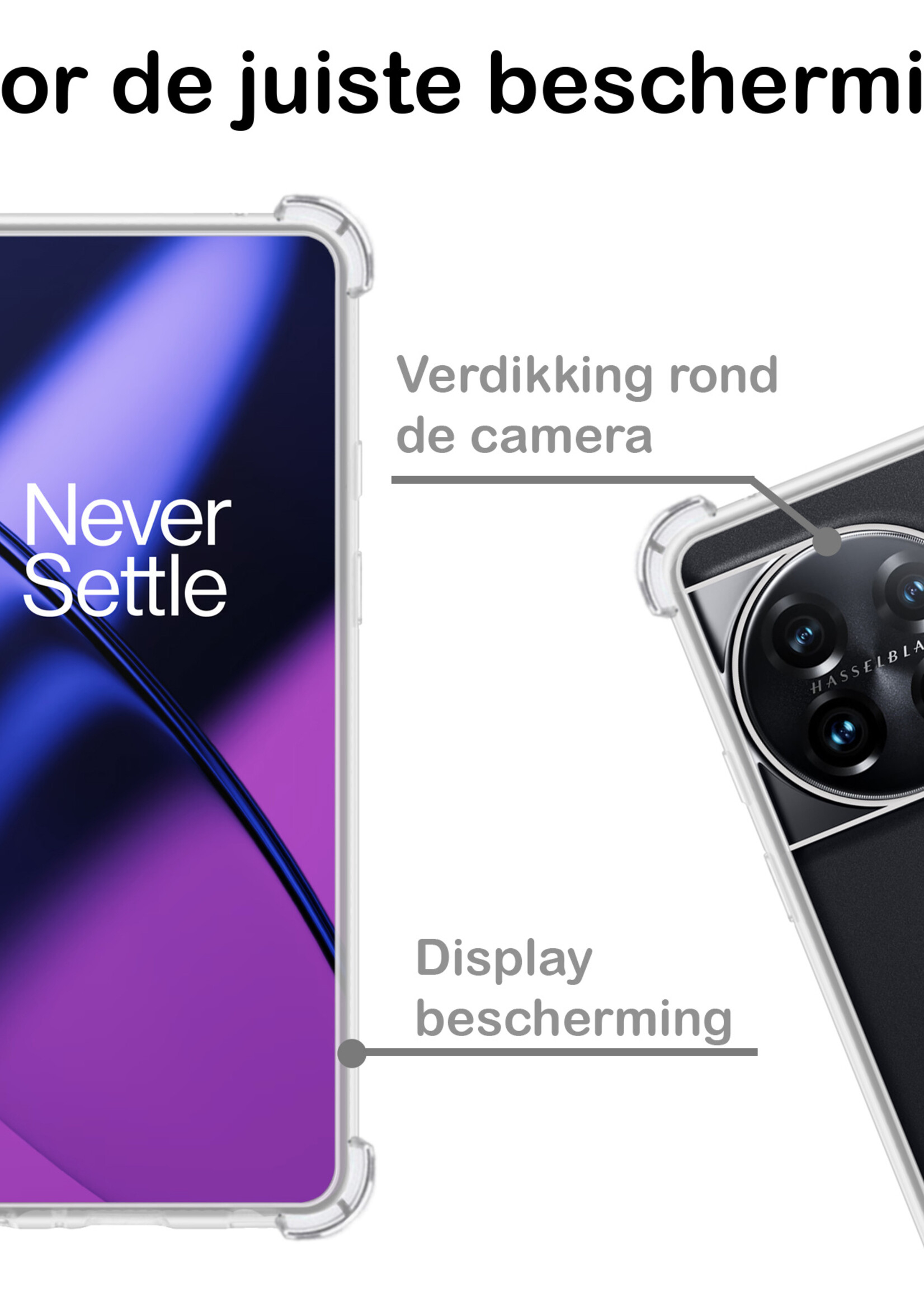 BTH Hoesje Geschikt voor OnePlus 11 Hoesje Siliconen Shock Proof Case Hoes Met 2x Screenprotector - Hoes Geschikt voor OnePlus 11 Hoes Cover Case Shockproof - Transparant