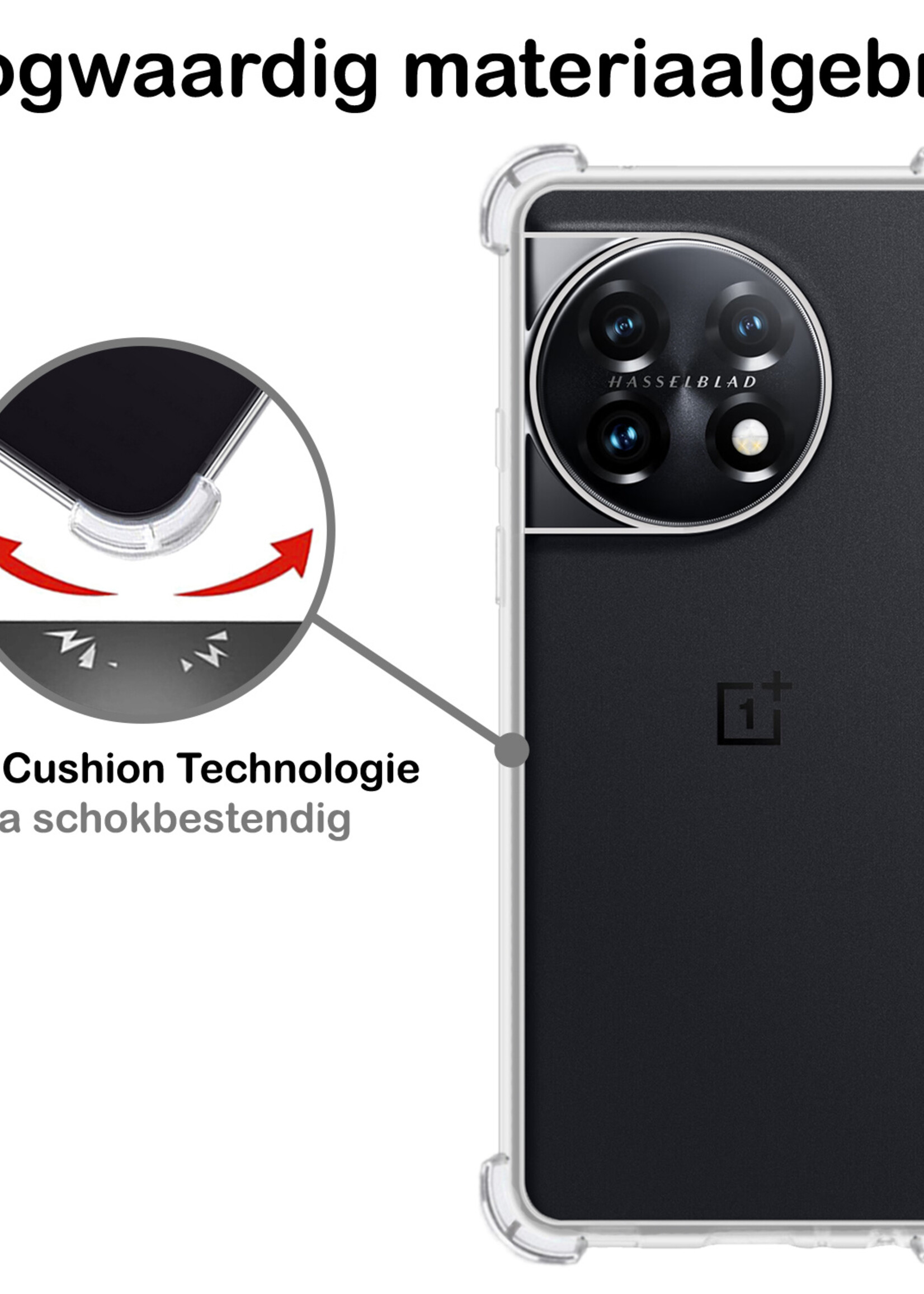 BTH Hoesje Geschikt voor OnePlus 11 Hoesje Siliconen Shock Proof Case Hoes Met 2x Screenprotector - Hoes Geschikt voor OnePlus 11 Hoes Cover Case Shockproof - Transparant