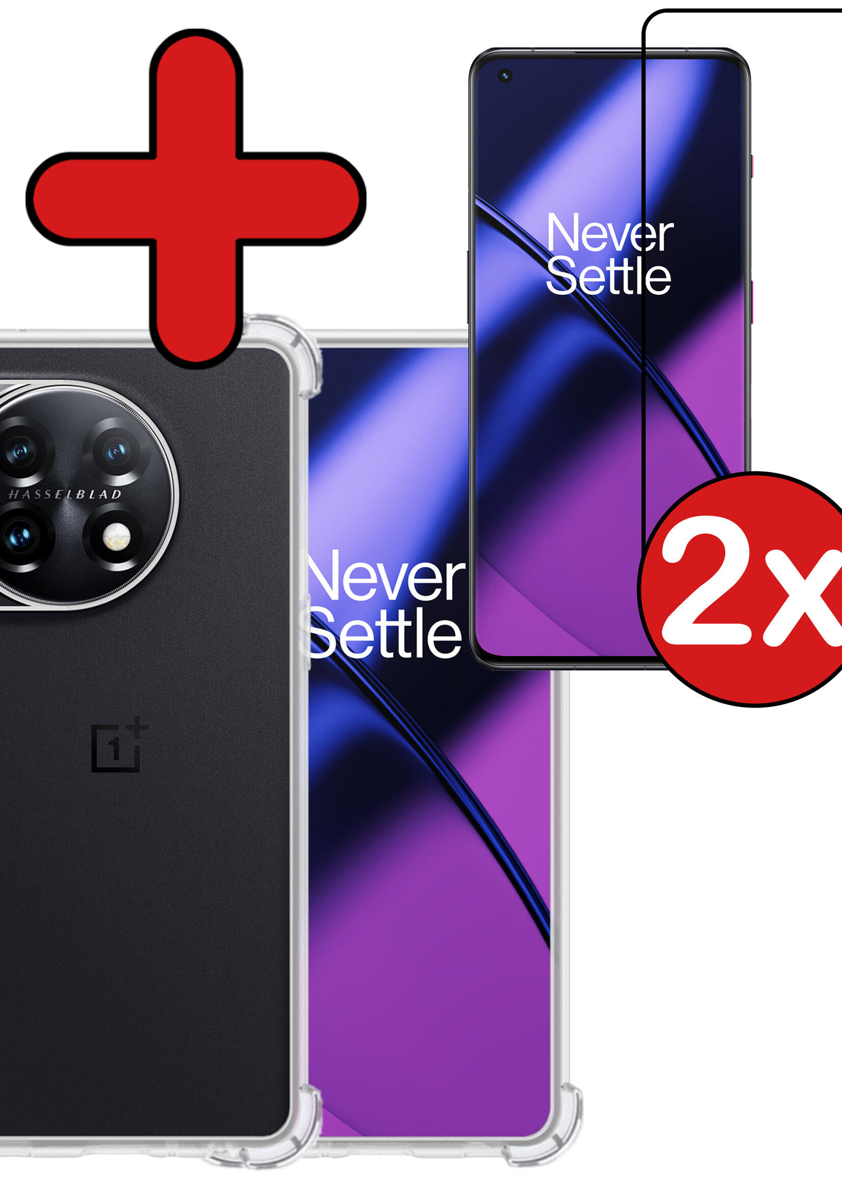 BTH Hoesje Geschikt voor OnePlus 11 Hoesje Siliconen Shock Proof Case Hoes Met 2x Screenprotector - Hoes Geschikt voor OnePlus 11 Hoes Cover Case Shockproof - Transparant