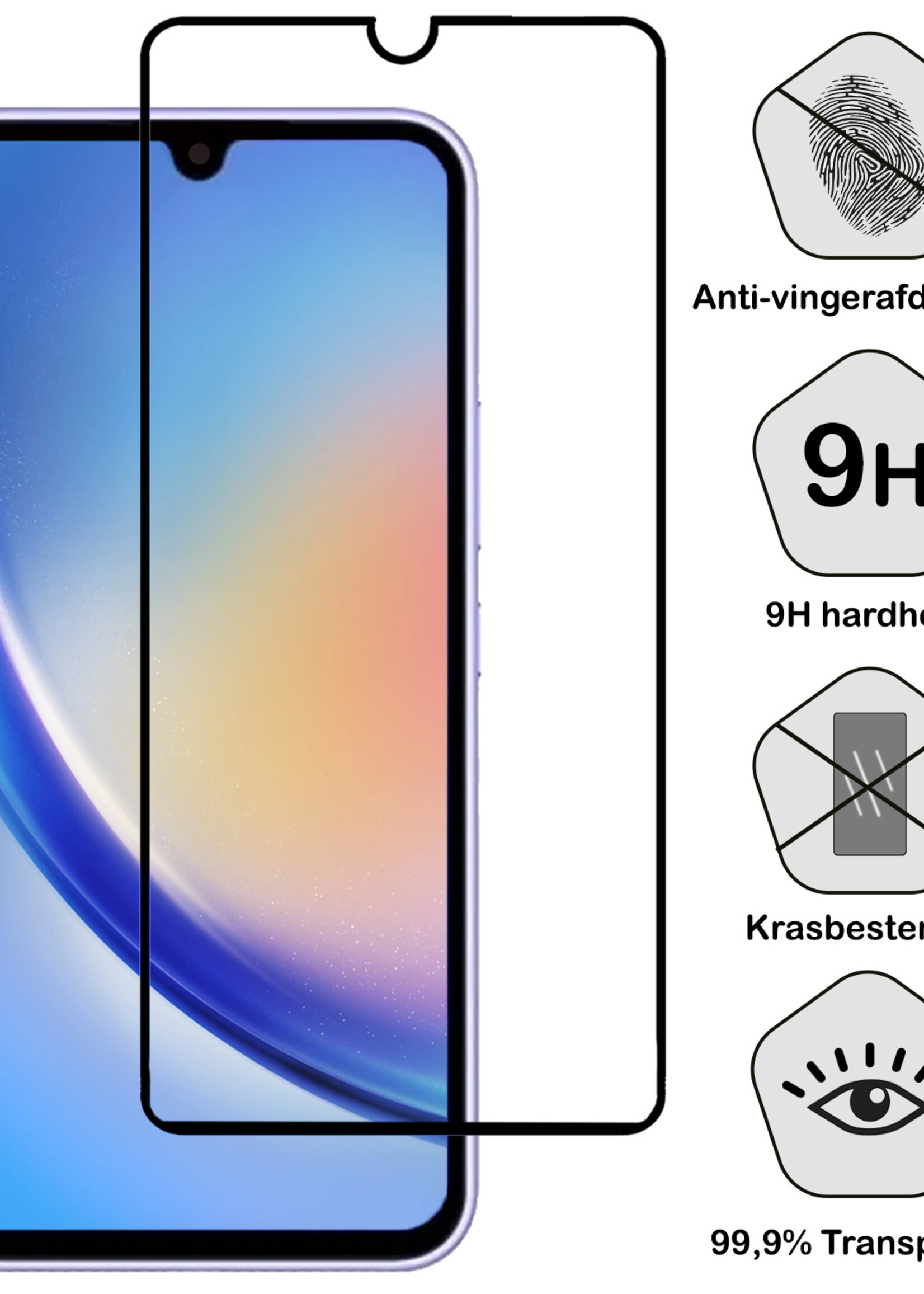 BTH Screenprotector Geschikt voor Samsung A34 Screenprotector Glas Gehard Tempered Glass Full Cover - Screenprotector Geschikt voor Samsung Galaxy A34 Screen Protector Screen Cover - 2 PACK