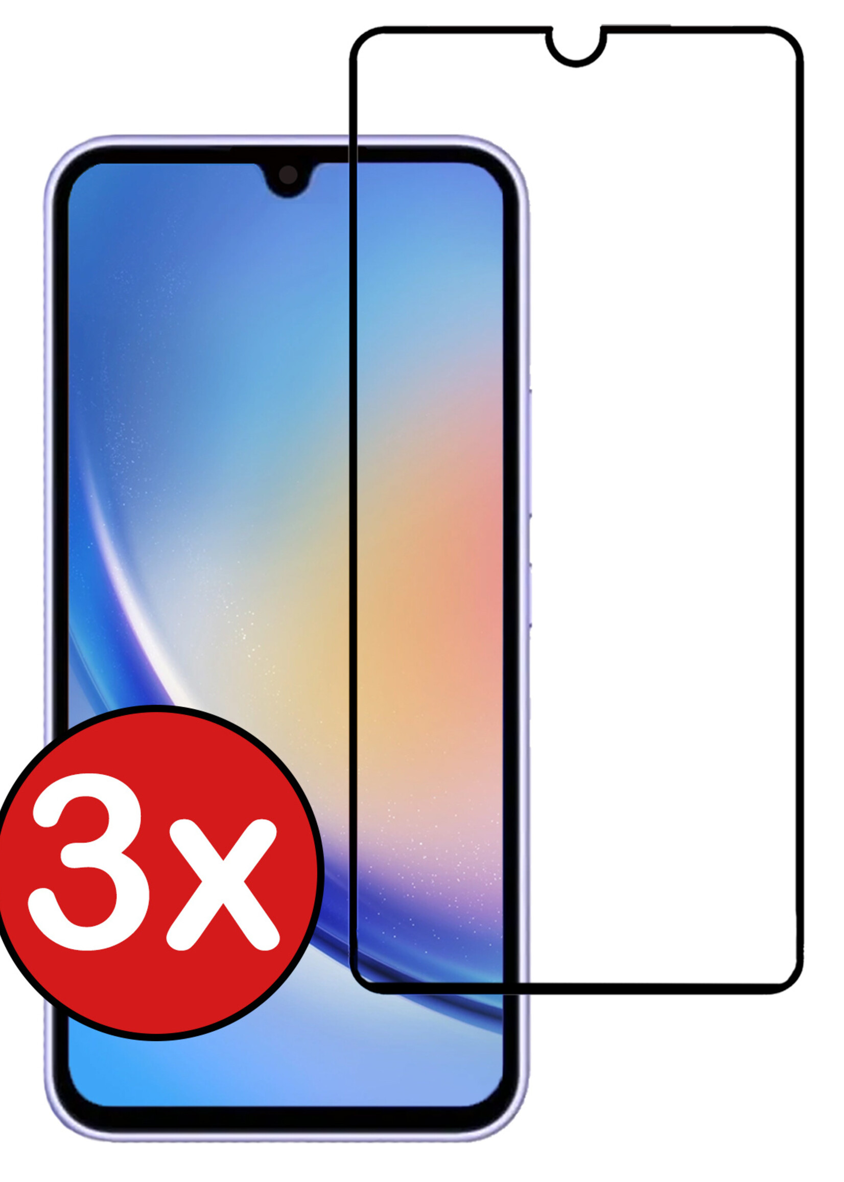 BTH Screenprotector Geschikt voor Samsung A34 Screenprotector Glas Gehard Tempered Glass Full Cover - Screenprotector Geschikt voor Samsung Galaxy A34 Screen Protector Screen Cover - 3 PACK