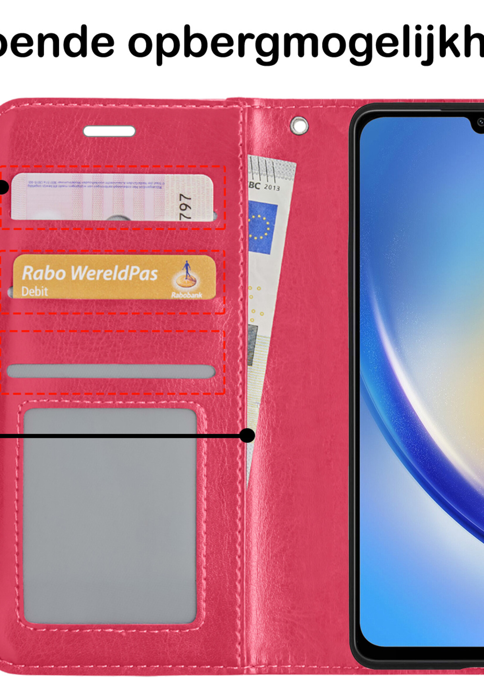 BTH Samsung A34 Hoesje Book Case Hoes Portemonnee Cover Walletcase - Samsung Galaxy A34 Hoes Bookcase Hoesje - Donkerroze
