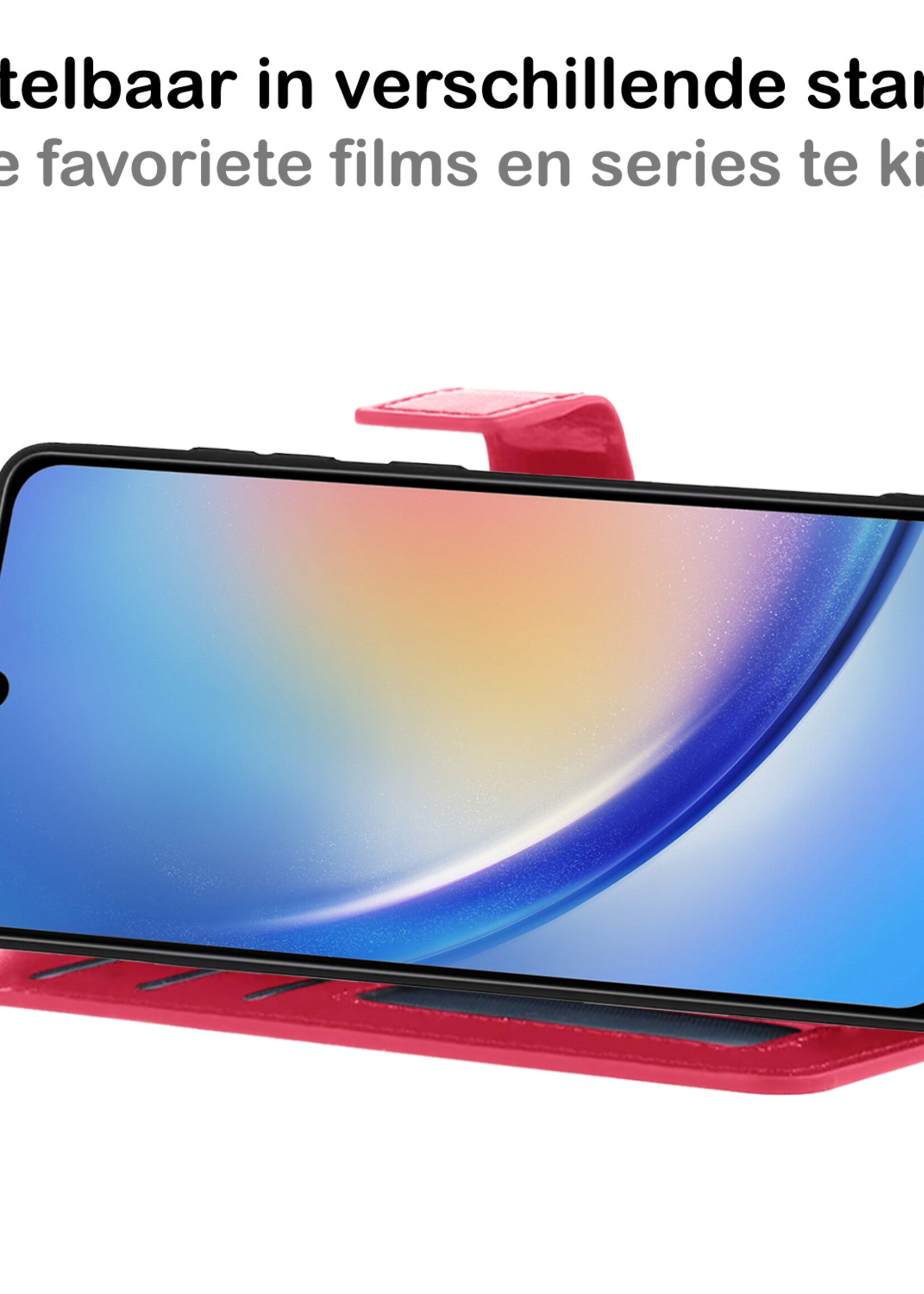 BTH Samsung A34 Hoesje Book Case Hoes Portemonnee Cover Walletcase - Samsung Galaxy A34 Hoes Bookcase Hoesje - Donkerroze