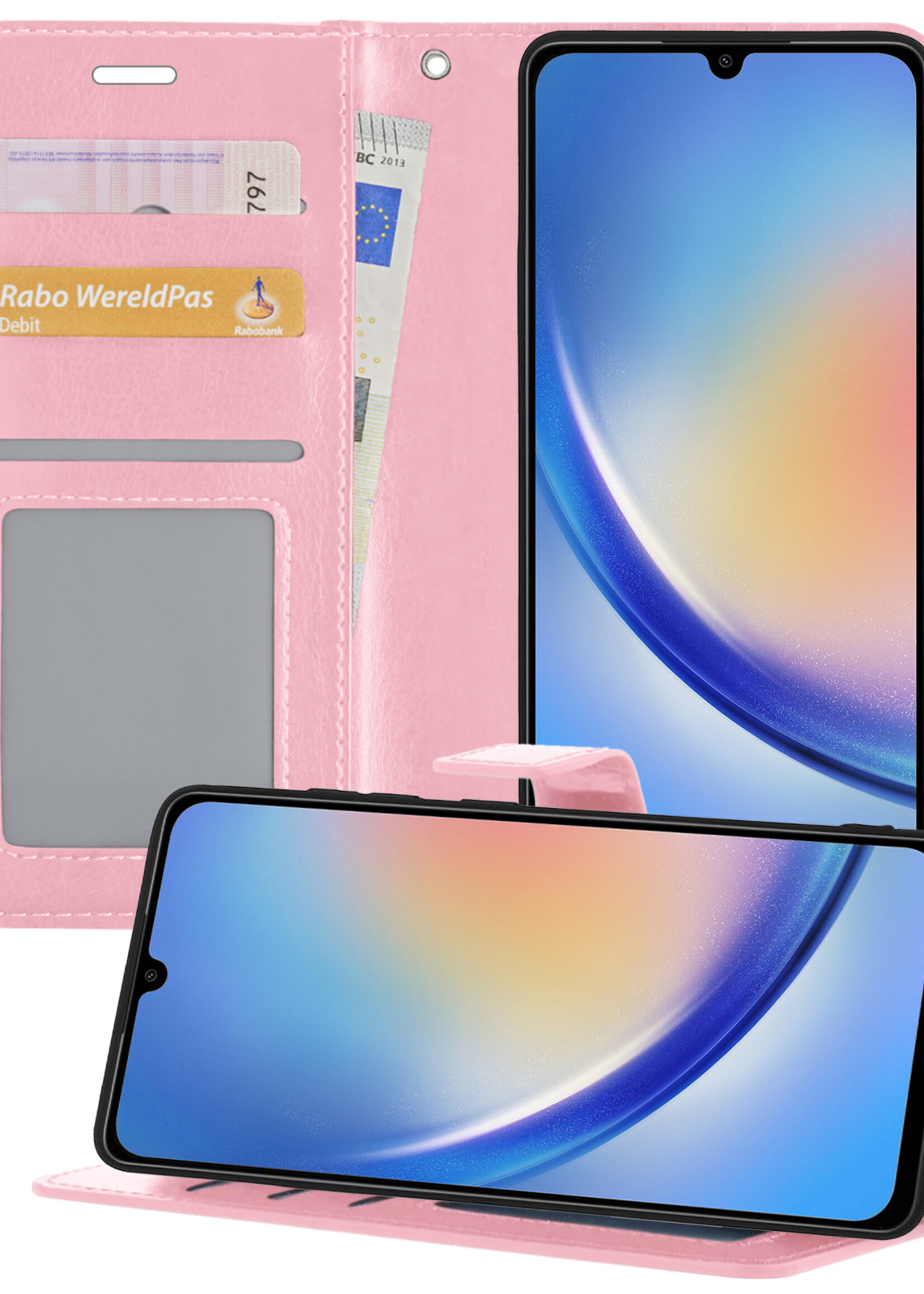 BTH Samsung A34 Hoesje Book Case Hoes Portemonnee Cover Walletcase - Samsung Galaxy A34 Hoes Bookcase Hoesje - Lichtroze