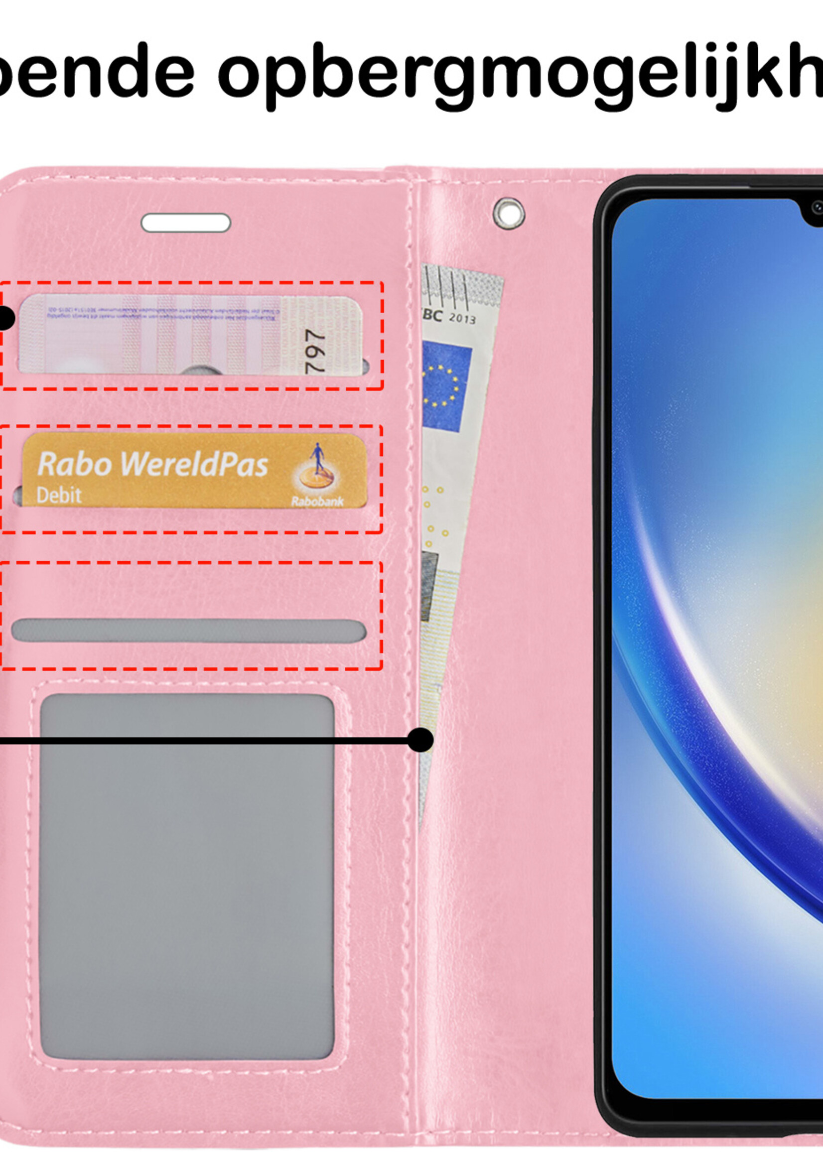 BTH Samsung A34 Hoesje Book Case Hoes Portemonnee Cover Walletcase - Samsung Galaxy A34 Hoes Bookcase Hoesje - Lichtroze