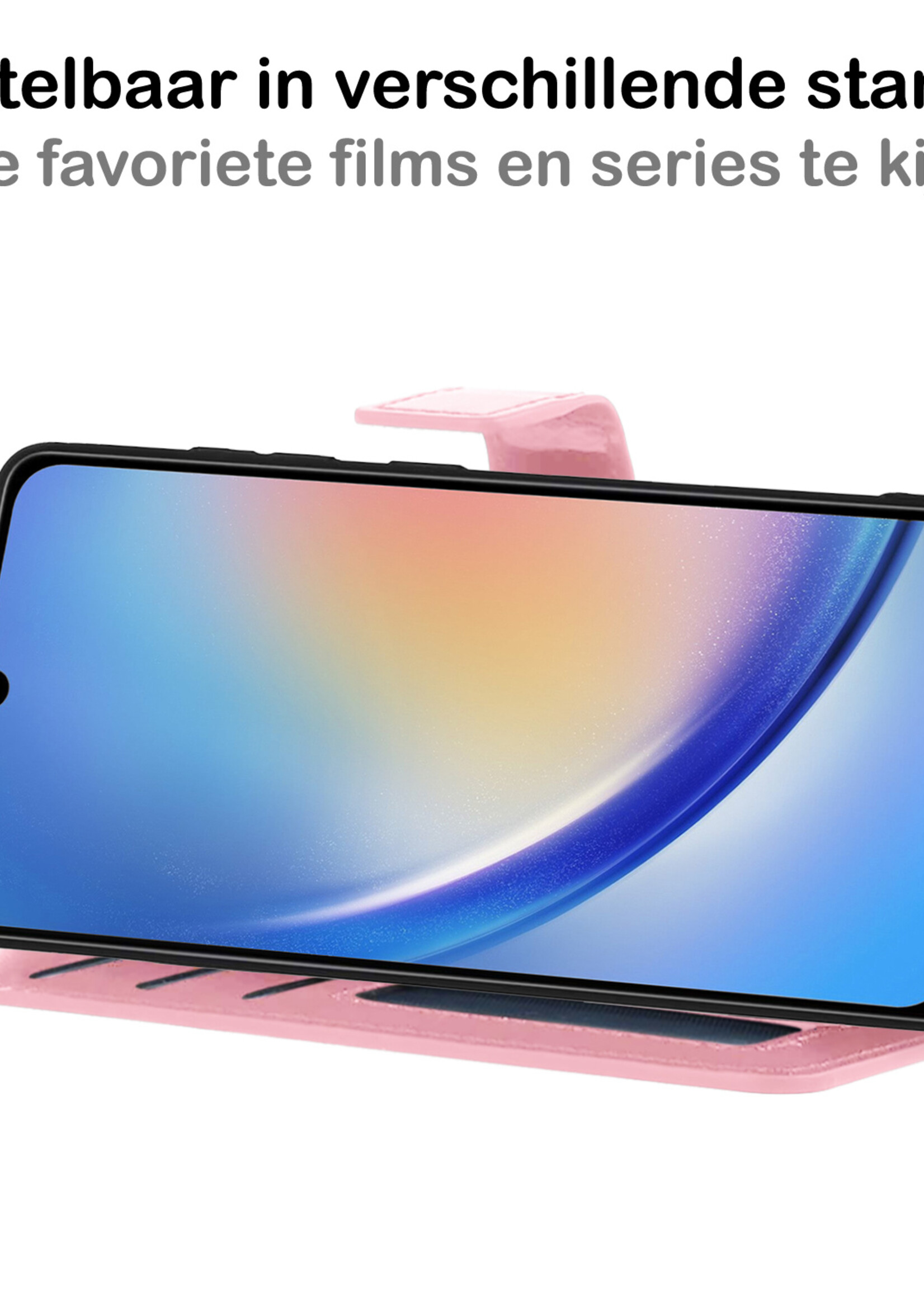 BTH Samsung A34 Hoesje Book Case Hoes Portemonnee Cover Walletcase - Samsung Galaxy A34 Hoes Bookcase Hoesje - Lichtroze