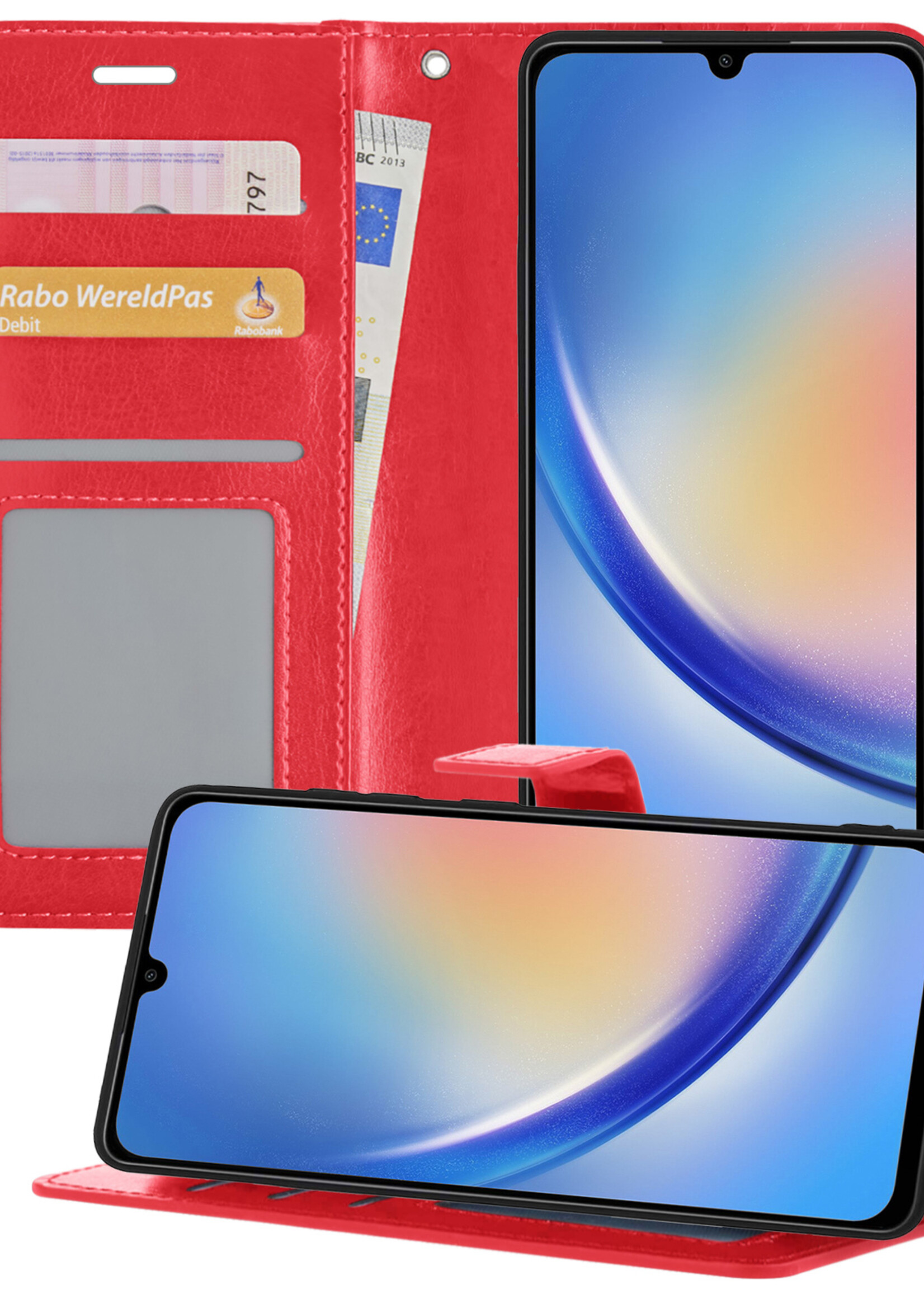 BTH Samsung A34 Hoesje Book Case Hoes Portemonnee Cover Walletcase - Samsung Galaxy A34 Hoes Bookcase Hoesje - Rood