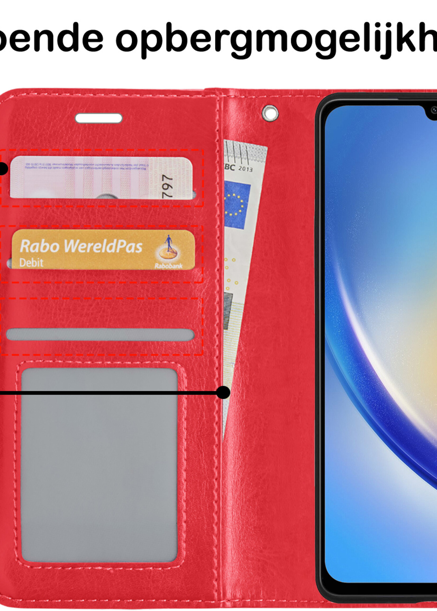 BTH Samsung A34 Hoesje Book Case Hoes Portemonnee Cover Walletcase - Samsung Galaxy A34 Hoes Bookcase Hoesje - Rood