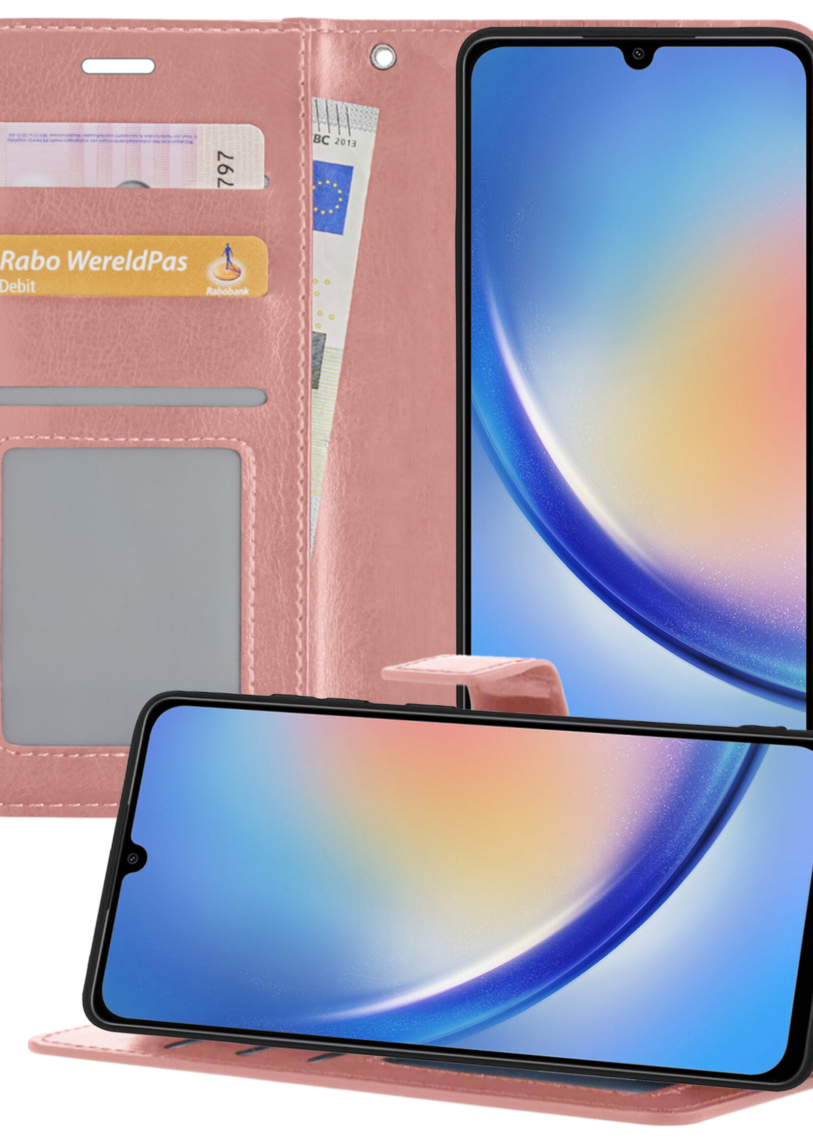 BTH Samsung A34 Hoesje Book Case Hoes Portemonnee Cover Walletcase - Samsung Galaxy A34 Hoes Bookcase Hoesje - Rose Goud