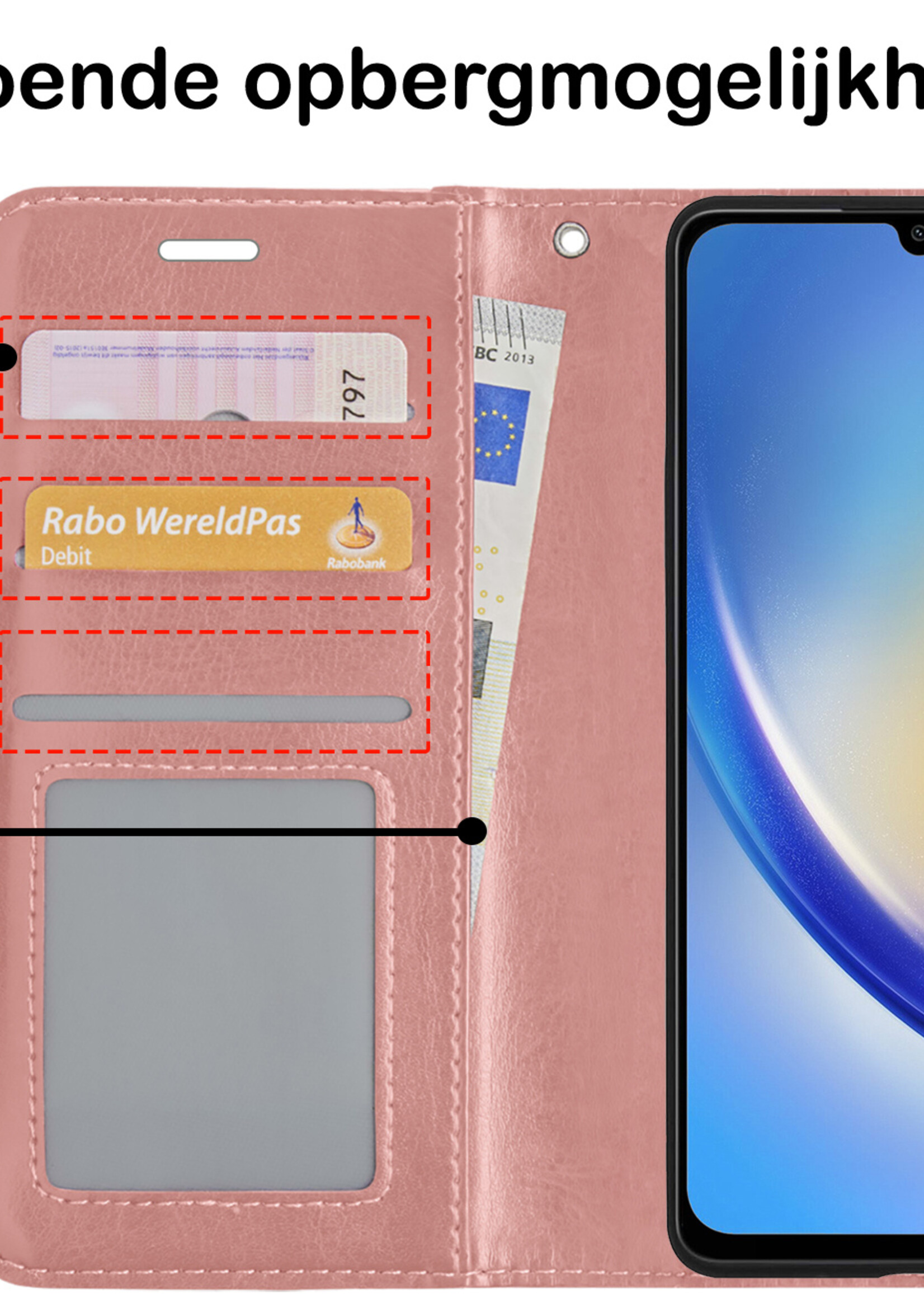BTH Samsung A34 Hoesje Book Case Hoes Portemonnee Cover Walletcase - Samsung Galaxy A34 Hoes Bookcase Hoesje - Rose Goud