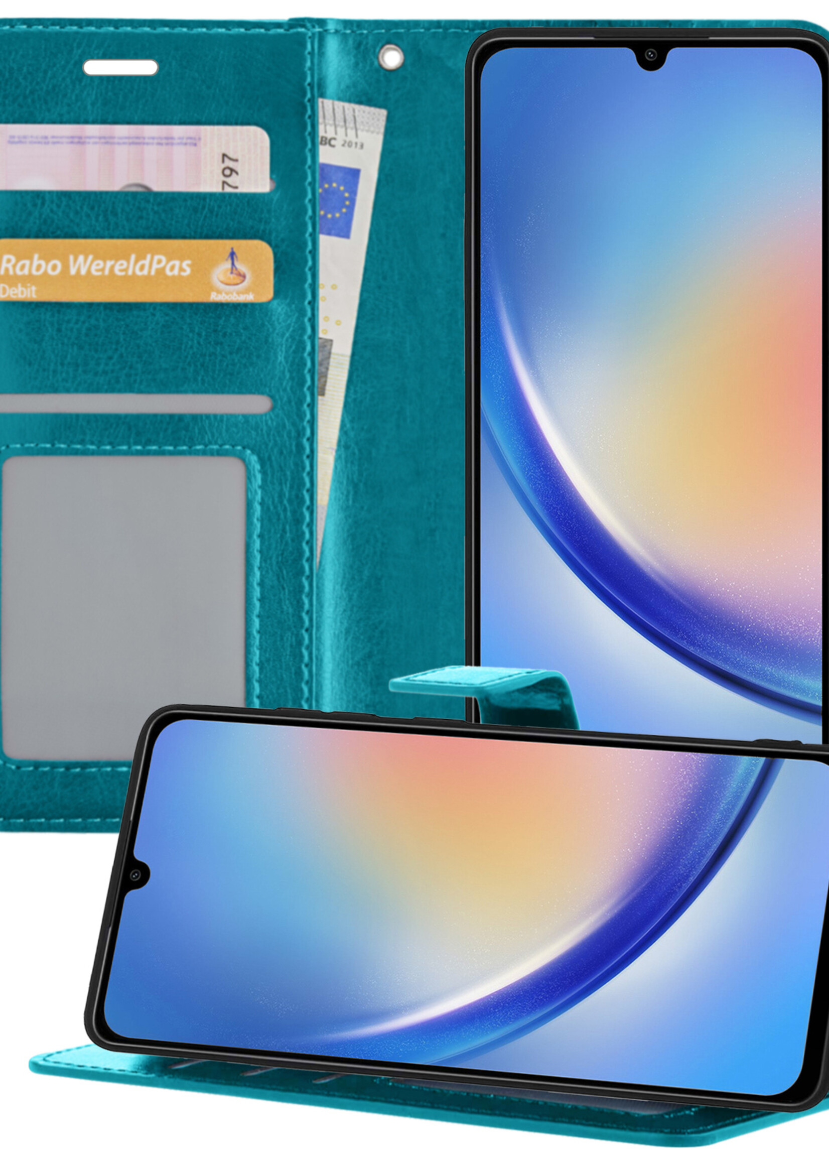 BTH Samsung A34 Hoesje Book Case Hoes Portemonnee Cover Walletcase - Samsung Galaxy A34 Hoes Bookcase Hoesje - Turquoise