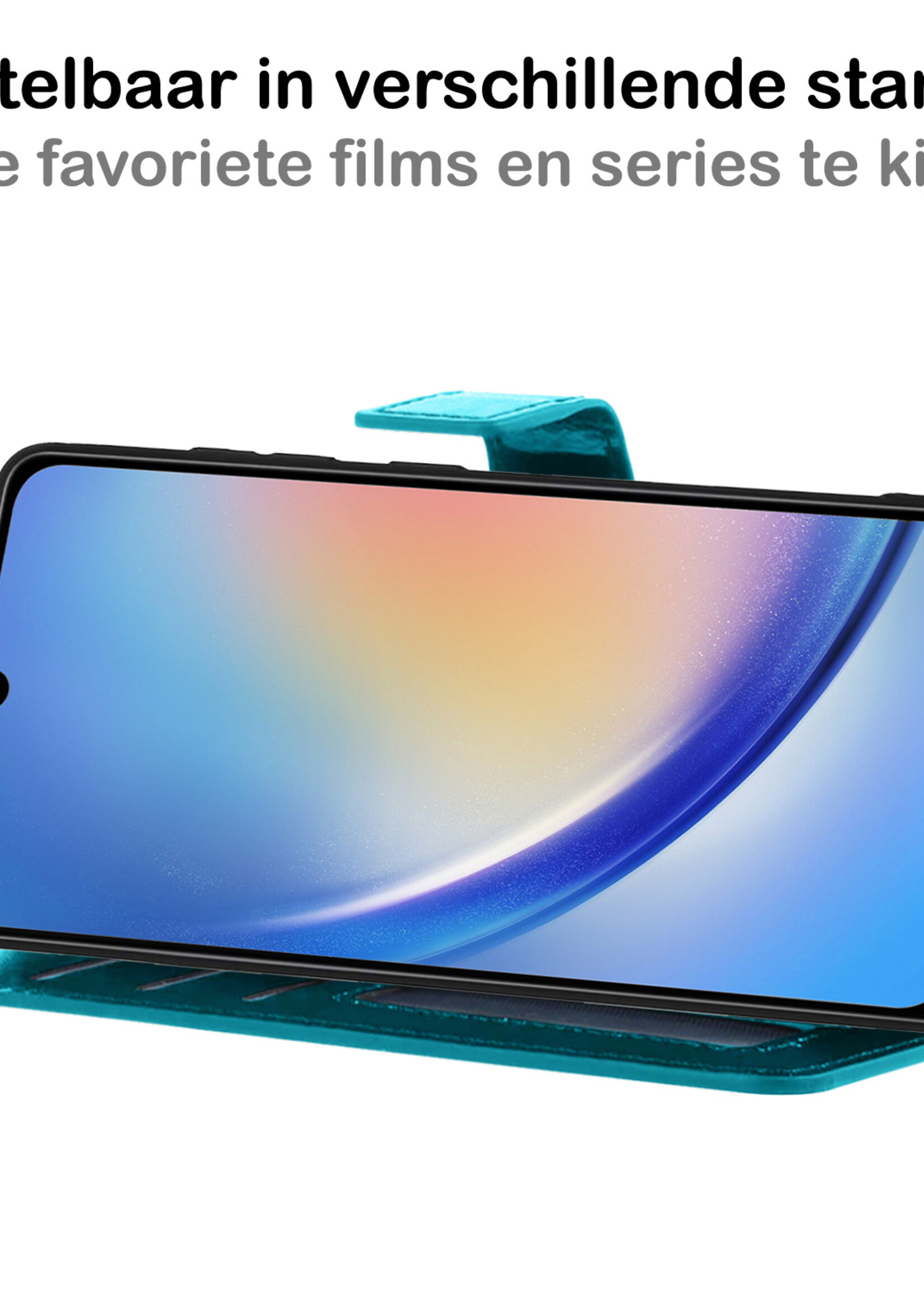 BTH Samsung A34 Hoesje Book Case Hoes Portemonnee Cover Walletcase - Samsung Galaxy A34 Hoes Bookcase Hoesje - Turquoise