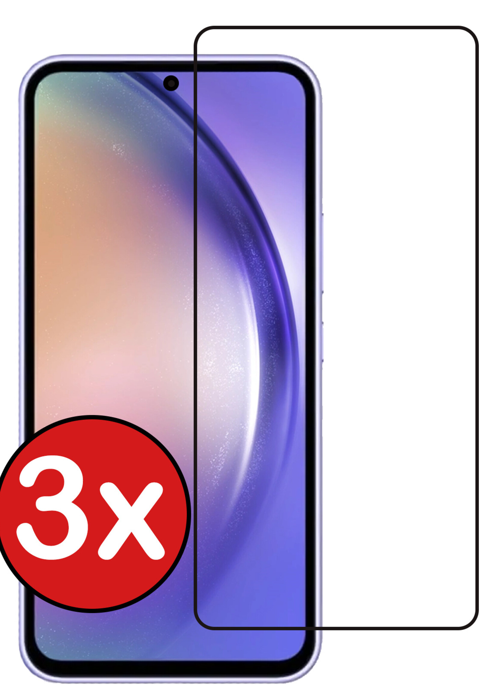 BTH Screenprotector Geschikt voor Samsung A54 Screenprotector Glas Gehard Tempered Glass Full Cover - Screenprotector Geschikt voor Samsung Galaxy A54 Screen Protector Screen Cover - 3 PACK