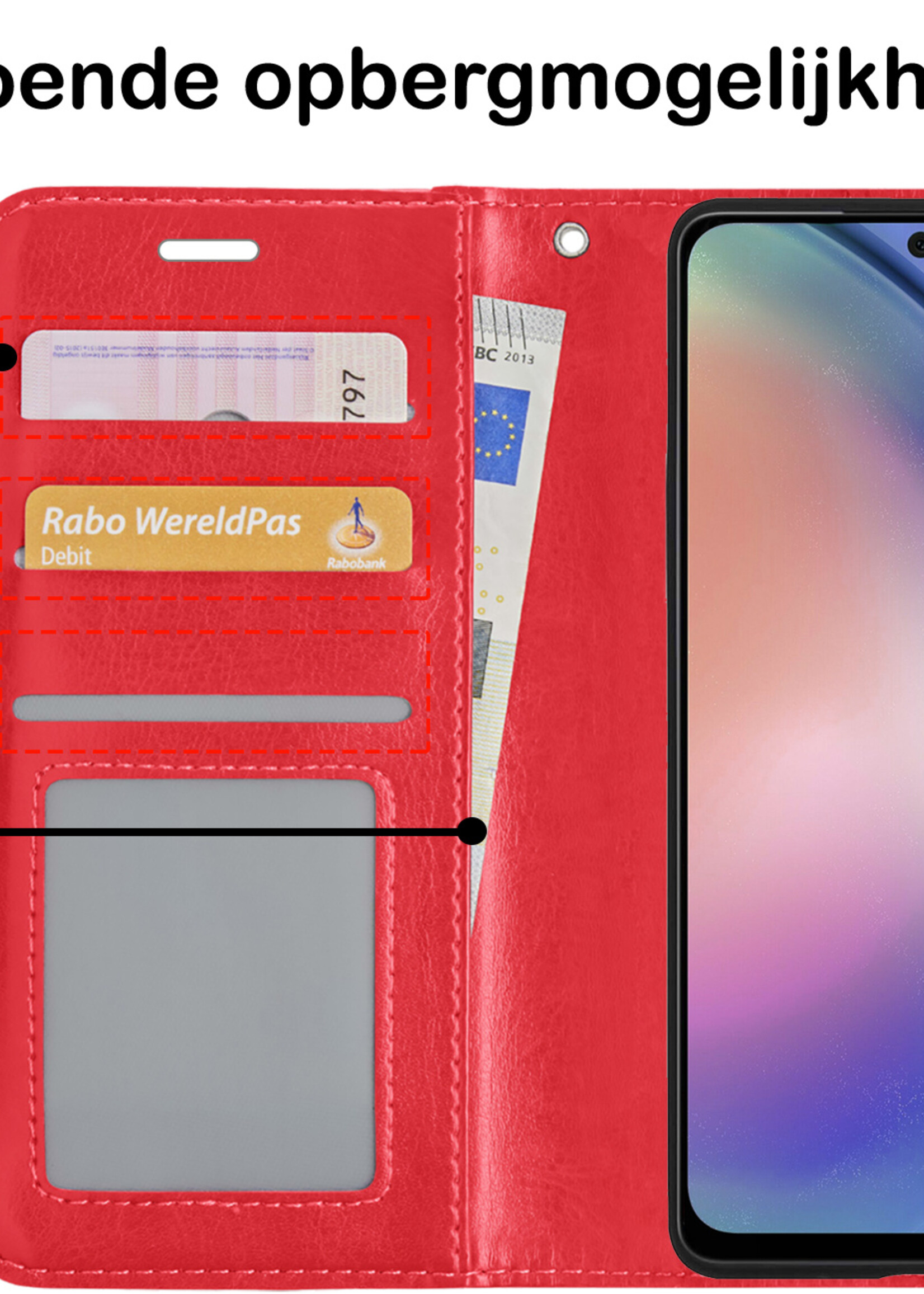 BTH Samsung A54 Hoesje Book Case Hoes Portemonnee Cover Walletcase - Samsung Galaxy A54 Hoes Bookcase Hoesje - Rood