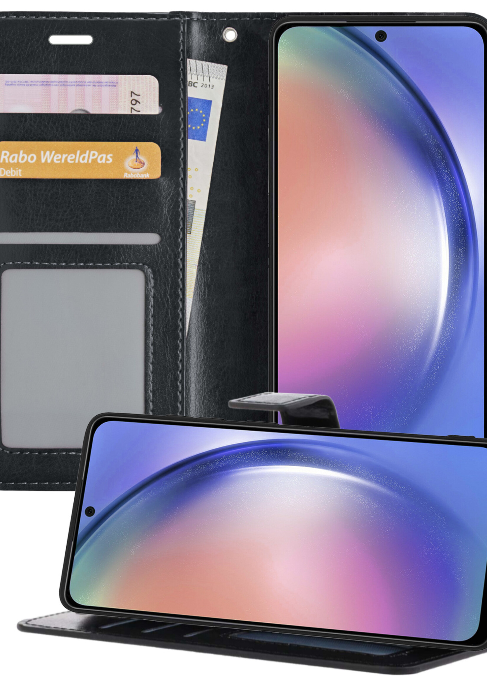 BTH Samsung A54 Hoesje Book Case Hoes Portemonnee Cover Walletcase - Samsung Galaxy A54 Hoes Bookcase Hoesje - Zwart