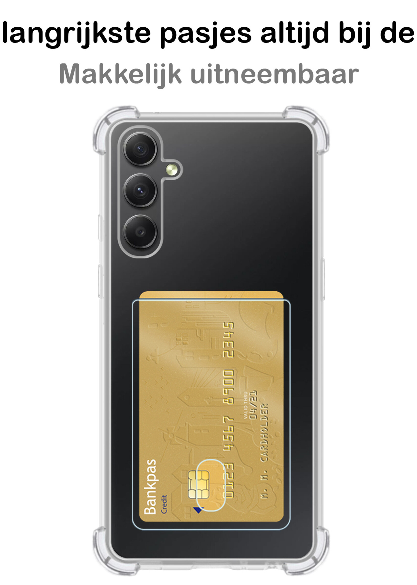 BTH Hoesje Geschikt voor Samsung A54 Hoesje Met Pasjeshouder Siliconen Case Met Kaarthouder - Hoes Geschikt voor Samsung Galaxy A54 Hoesje Shock Proof Case - Transparant - 2 PACK