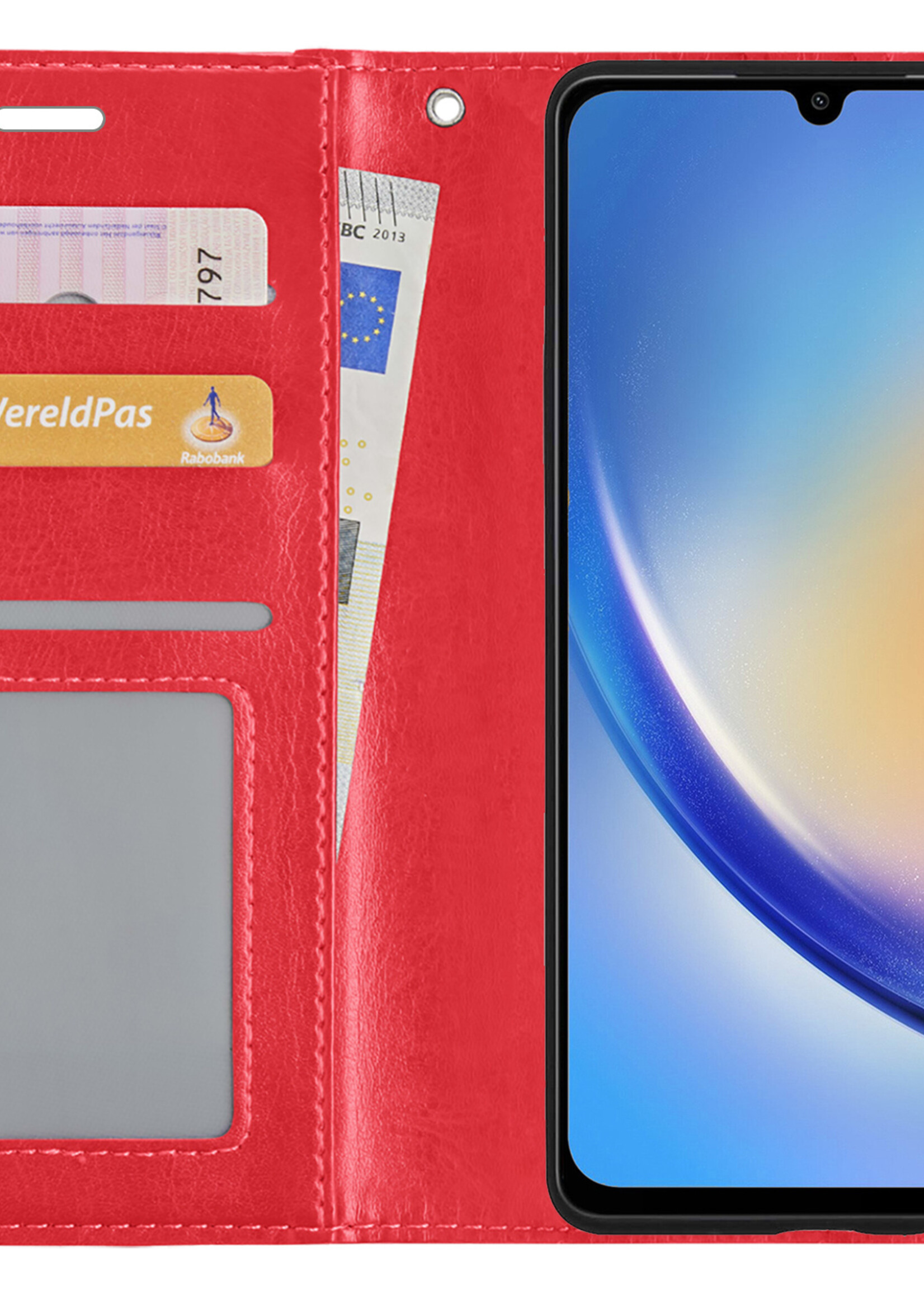 BTH Hoesje Geschikt voor Samsung A34 Hoesje Book Case Hoes Portemonnee Cover Walletcase Met Screenprotector - Hoes Geschikt voor Samsung Galaxy A34 Hoes Bookcase Hoesje - Rood