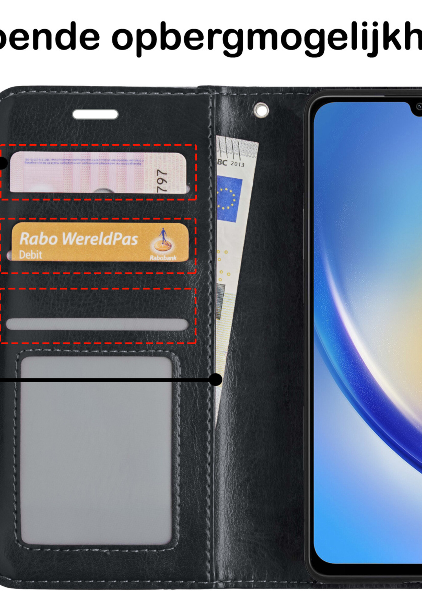 BTH Hoesje Geschikt voor Samsung A34 Hoesje Book Case Hoes Portemonnee Cover Walletcase Met Screenprotector - Hoes Geschikt voor Samsung Galaxy A34 Hoes Bookcase Hoesje - Zwart