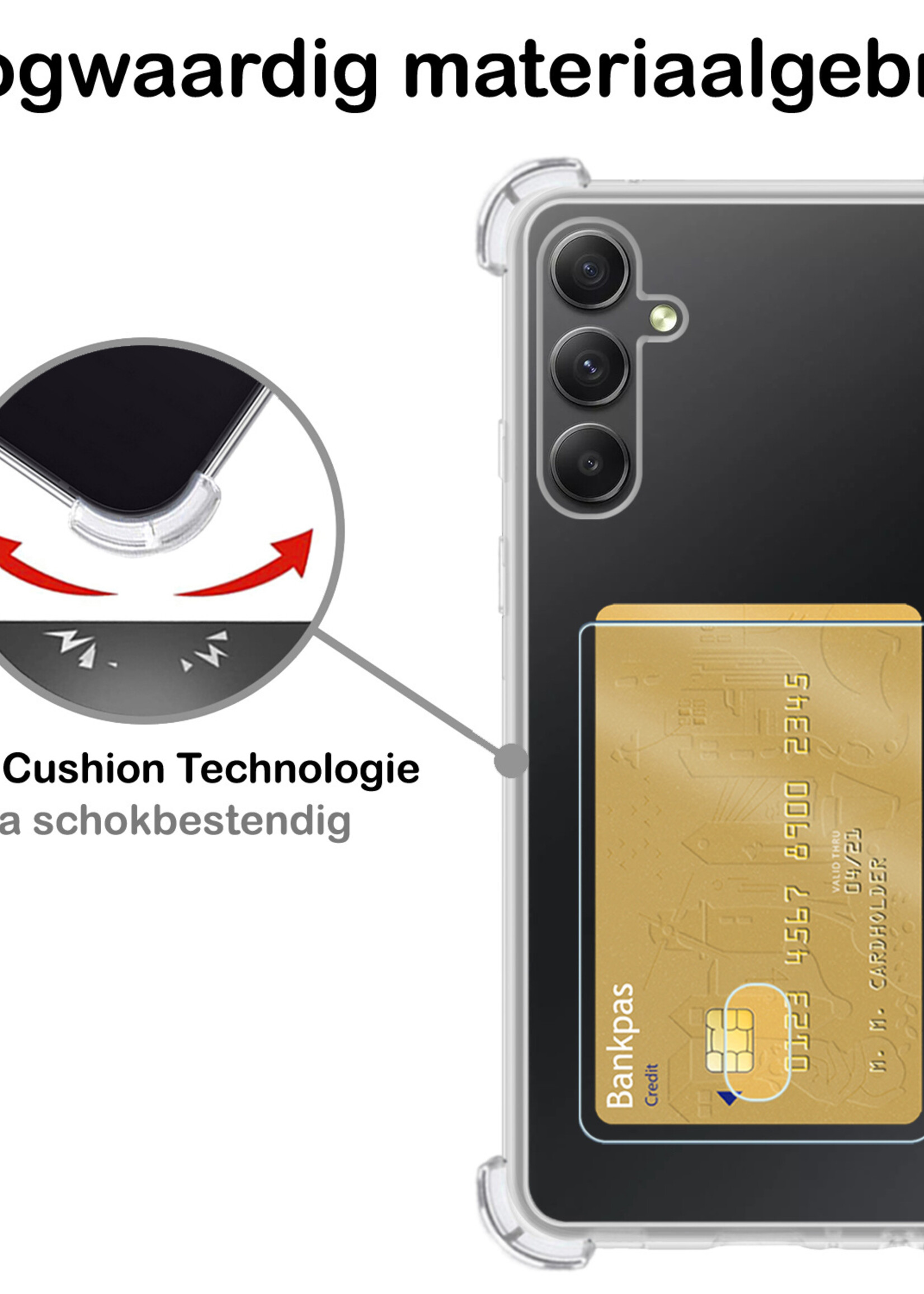 BTH Hoesje Geschikt voor Samsung A34 Hoesje Met Pasjeshouder Siliconen Case Met Kaarthouder Met Screenprotector - Hoes Geschikt voor Samsung Galaxy A34 Hoesje Shock Proof Case - Transparant