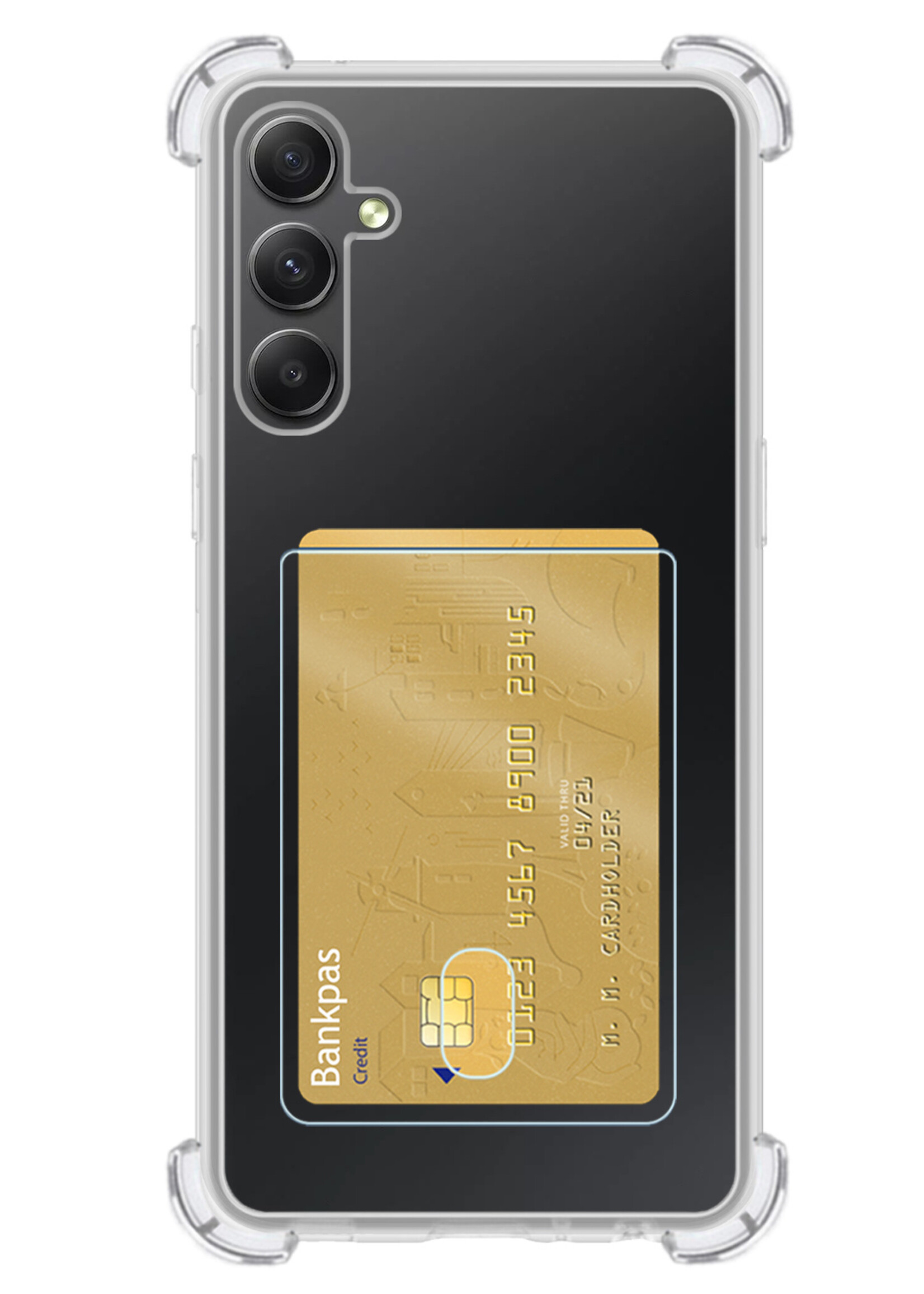 BTH Hoesje Geschikt voor Samsung A34 Hoesje Met Pasjeshouder Siliconen Case Met Kaarthouder Met Screenprotector - Hoes Geschikt voor Samsung Galaxy A34 Hoesje Shock Proof Case - Transparant