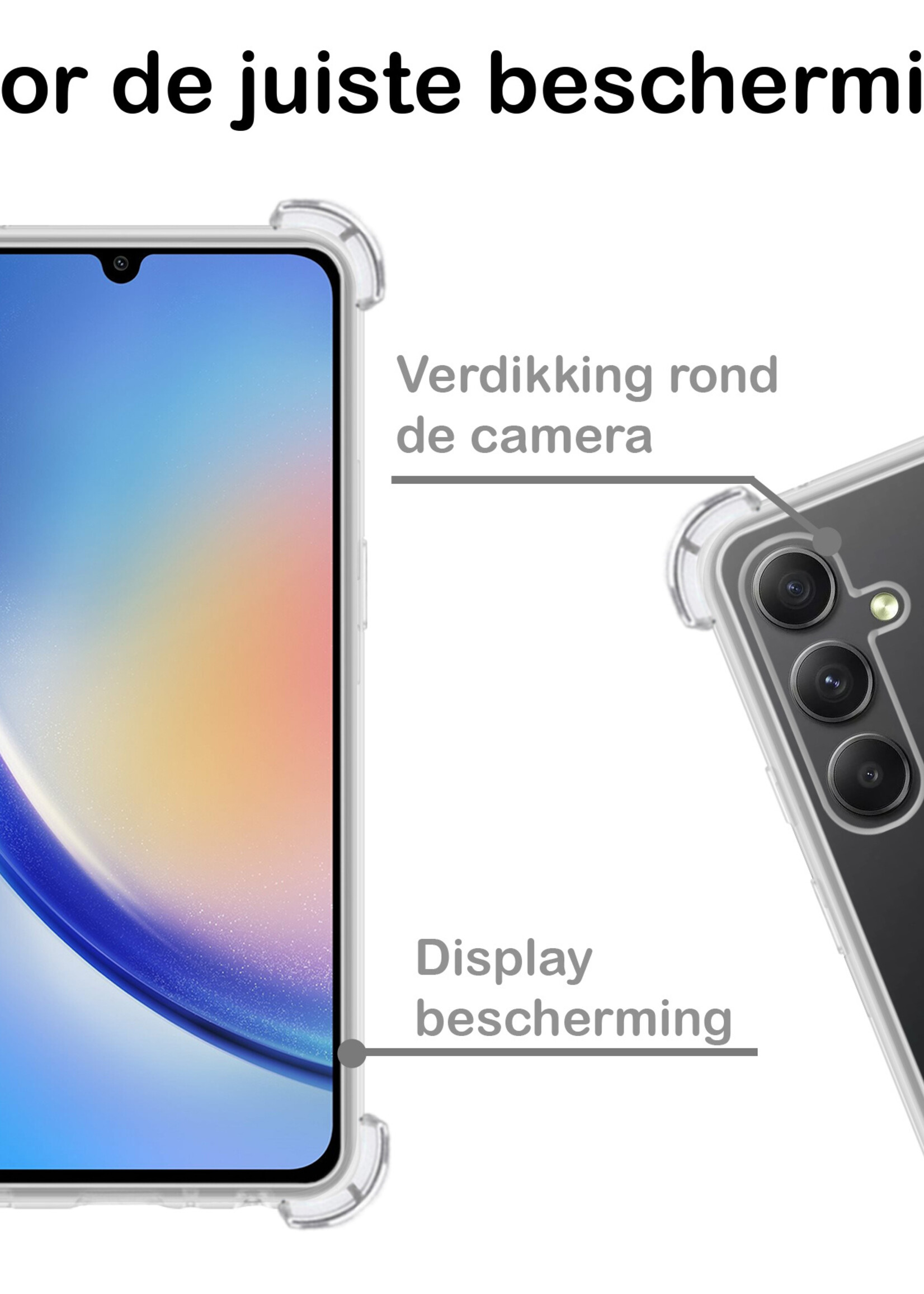 BTH Hoesje Geschikt voor Samsung A34 Hoesje Siliconen Shock Proof Case Hoes Met 2x Screenprotector - Hoes Geschikt voor Samsung Galaxy A34 Hoes Cover Case Shockproof - Transparant