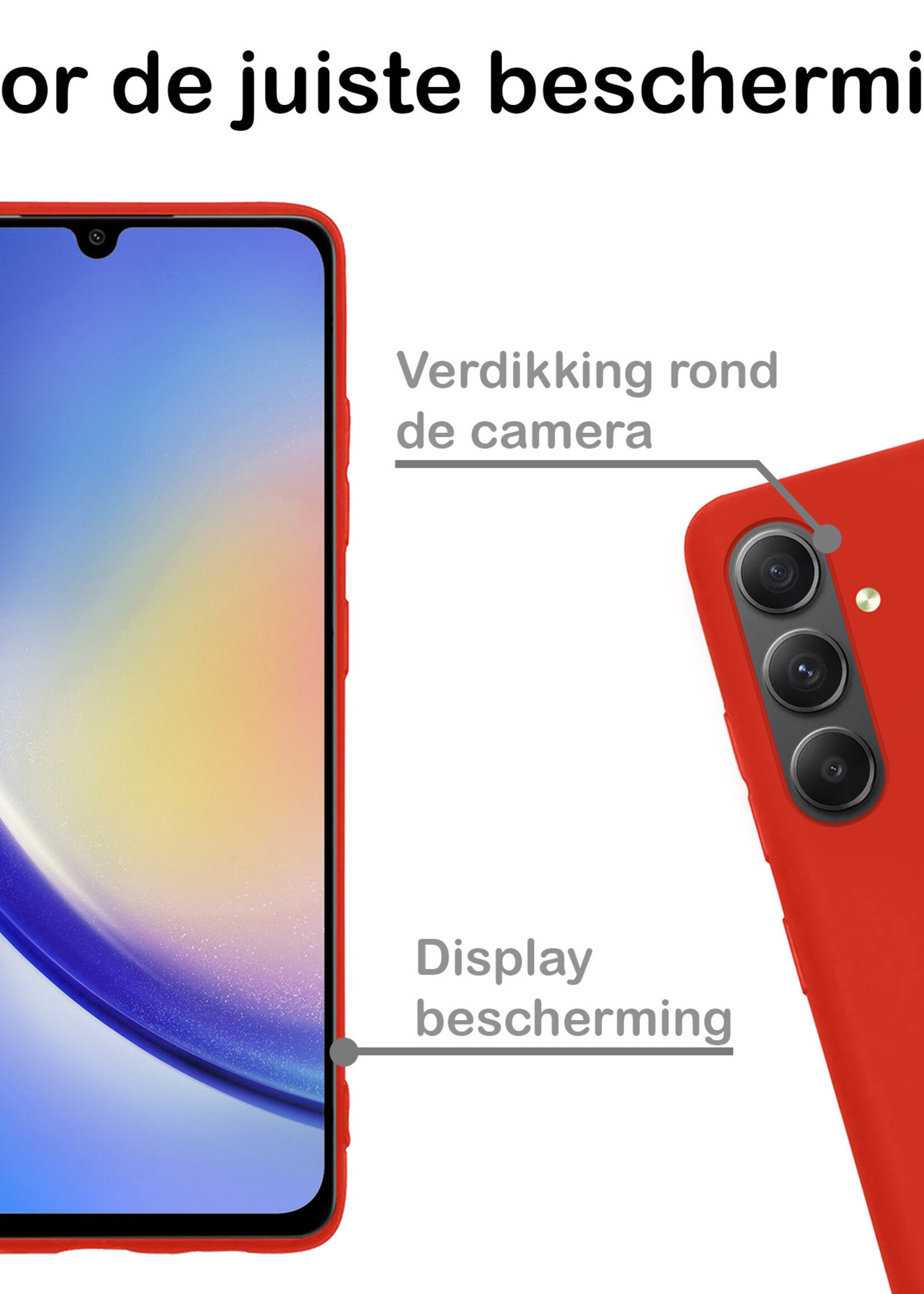 BTH Hoesje Geschikt voor Samsung A34 Hoesje Siliconen Case Hoes Met Screenprotector - Hoes Geschikt voor Samsung Galaxy A34 Hoes Cover Case - Rood