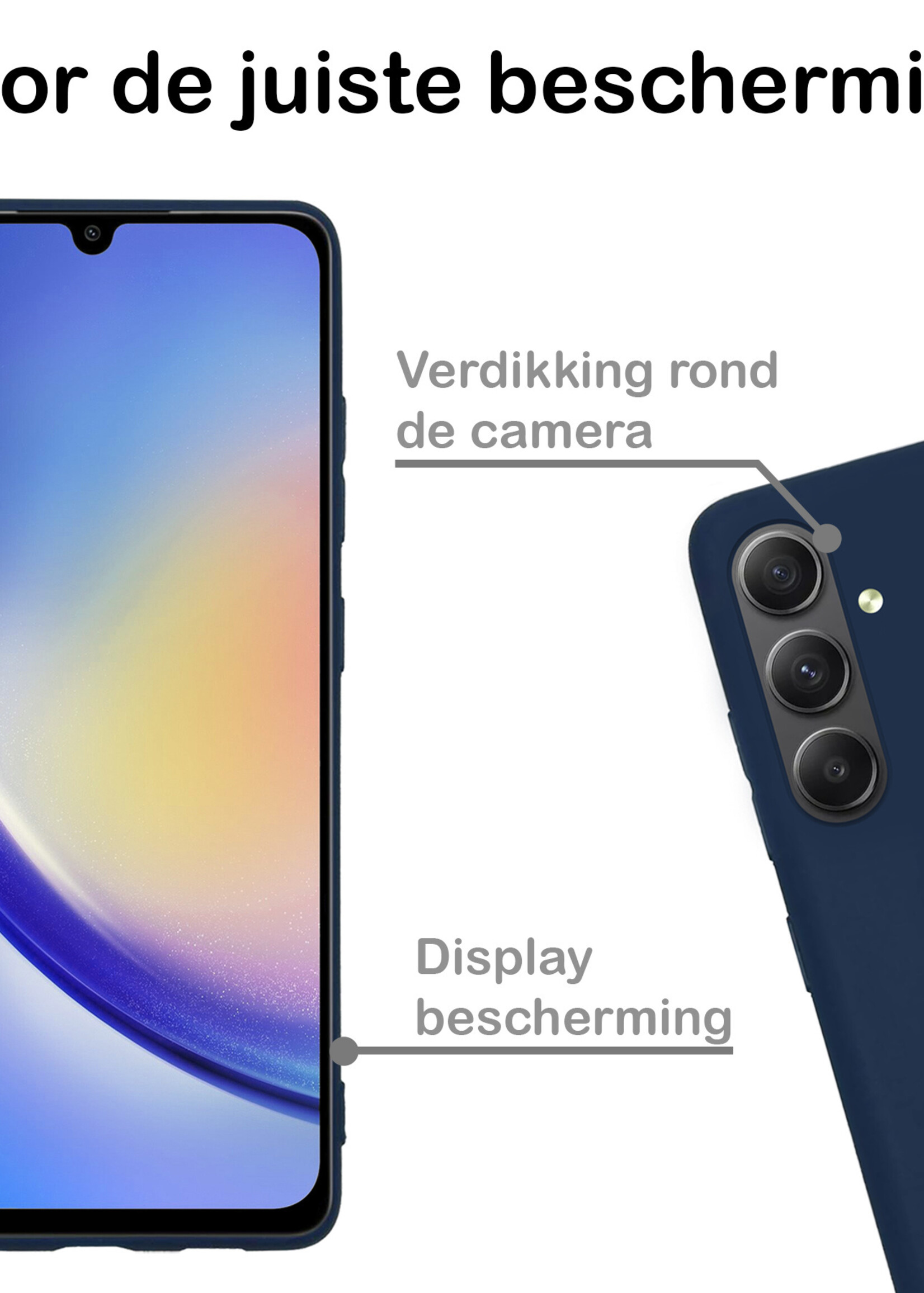 BTH Hoesje Geschikt voor Samsung A34 Hoesje Siliconen Case Hoes Met 2x Screenprotector - Hoes Geschikt voor Samsung Galaxy A34 Hoes Cover Case - Donkerblauw