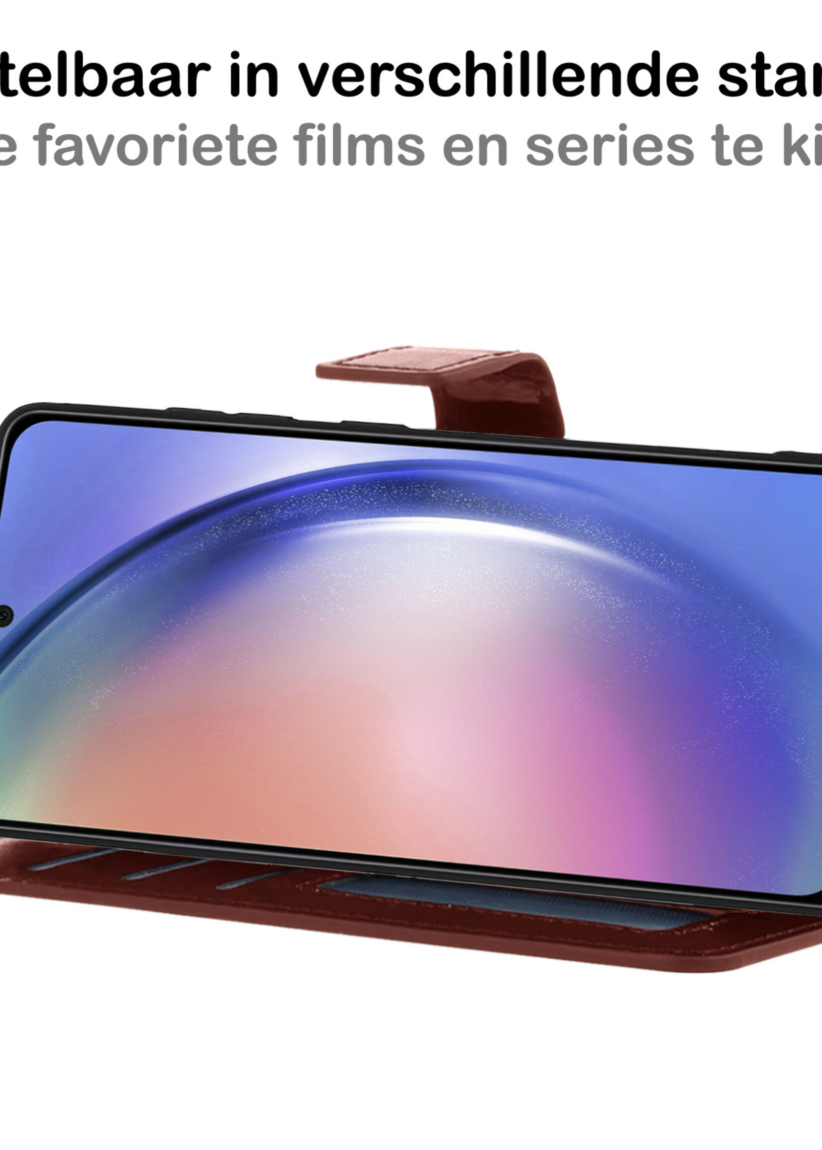 BTH Hoesje Geschikt voor Samsung A54 Hoesje Book Case Hoes Portemonnee Cover Walletcase Met Screenprotector - Hoes Geschikt voor Samsung Galaxy A54 Hoes Bookcase Hoesje - Bruin