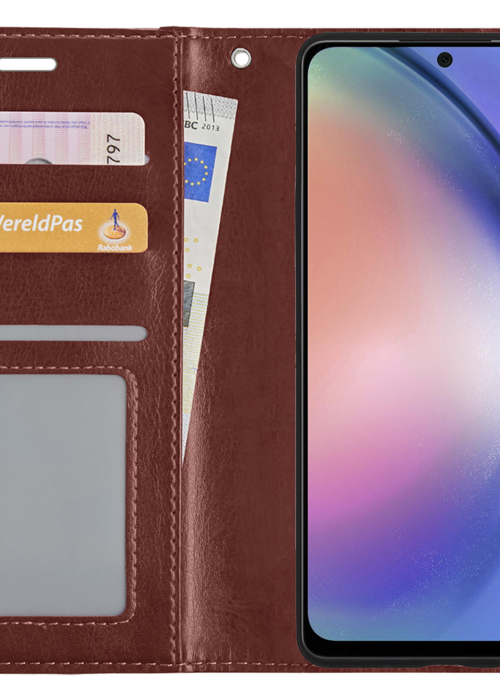 BTH Hoesje Geschikt voor Samsung A54 Hoesje Book Case Hoes Portemonnee Cover Walletcase Met Screenprotector - Hoes Geschikt voor Samsung Galaxy A54 Hoes Bookcase Hoesje - Bruin