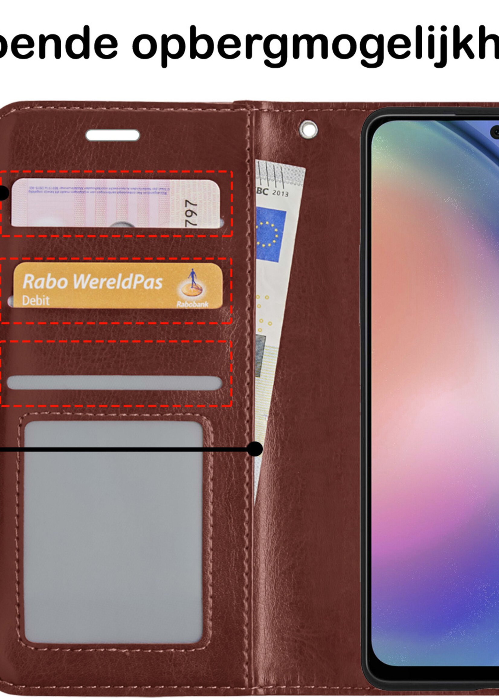 BTH Hoesje Geschikt voor Samsung A54 Hoesje Book Case Hoes Portemonnee Cover Walletcase Met Screenprotector - Hoes Geschikt voor Samsung Galaxy A54 Hoes Bookcase Hoesje - Bruin