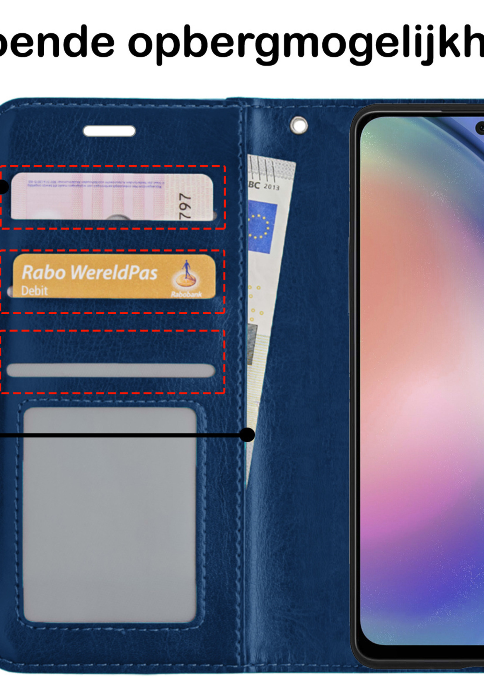 BTH Hoesje Geschikt voor Samsung A54 Hoesje Book Case Hoes Portemonnee Cover Walletcase Met Screenprotector - Hoes Geschikt voor Samsung Galaxy A54 Hoes Bookcase Hoesje - Donkerblauw