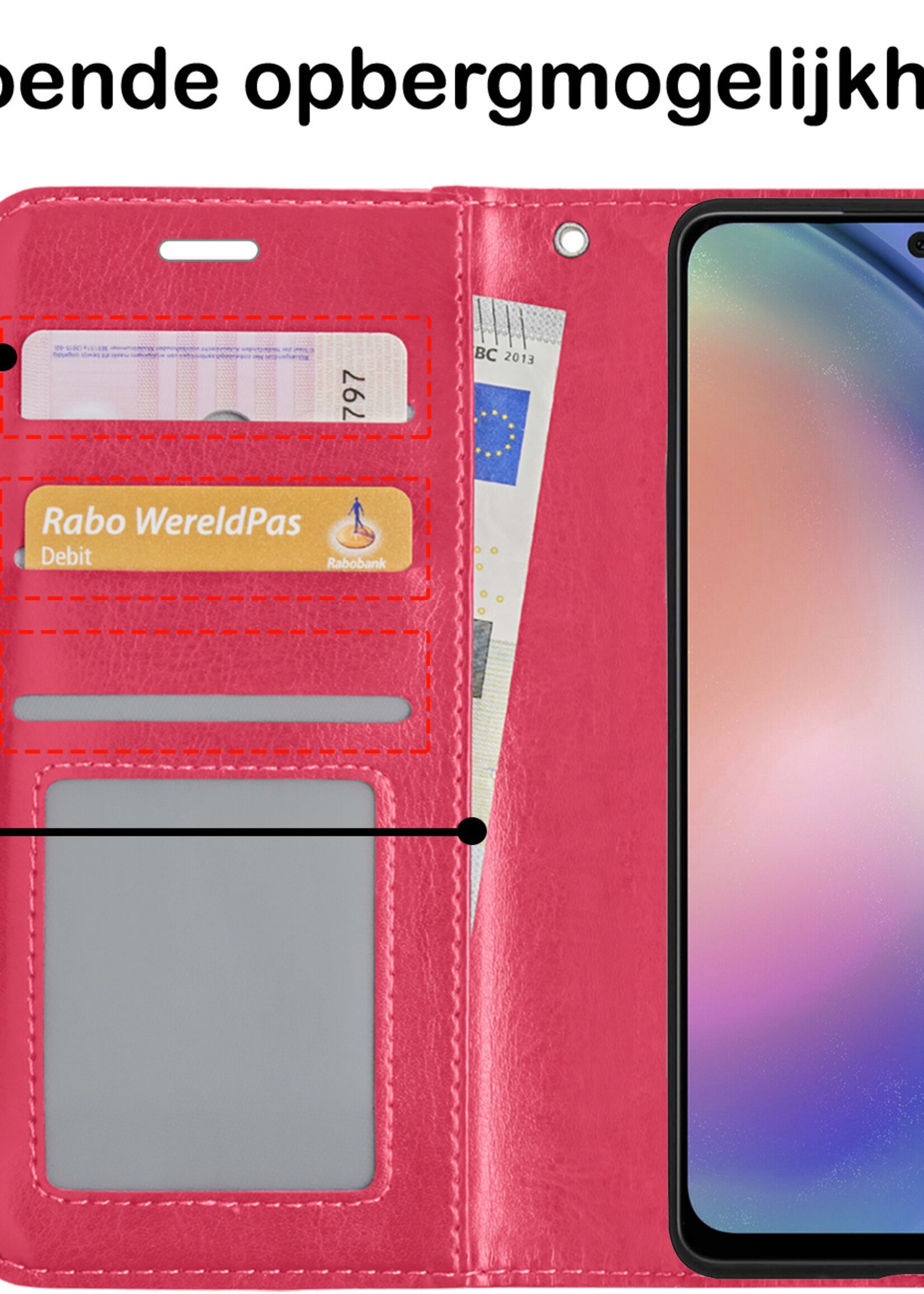 BTH Hoesje Geschikt voor Samsung A54 Hoesje Book Case Hoes Portemonnee Cover Walletcase Met Screenprotector - Hoes Geschikt voor Samsung Galaxy A54 Hoes Bookcase Hoesje - Donkerroze