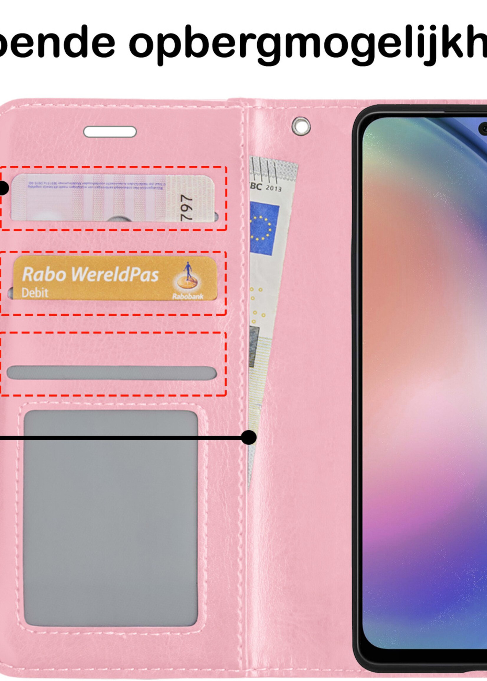 BTH Hoesje Geschikt voor Samsung A54 Hoesje Book Case Hoes Portemonnee Cover Walletcase Met Screenprotector - Hoes Geschikt voor Samsung Galaxy A54 Hoes Bookcase Hoesje - Lichtroze