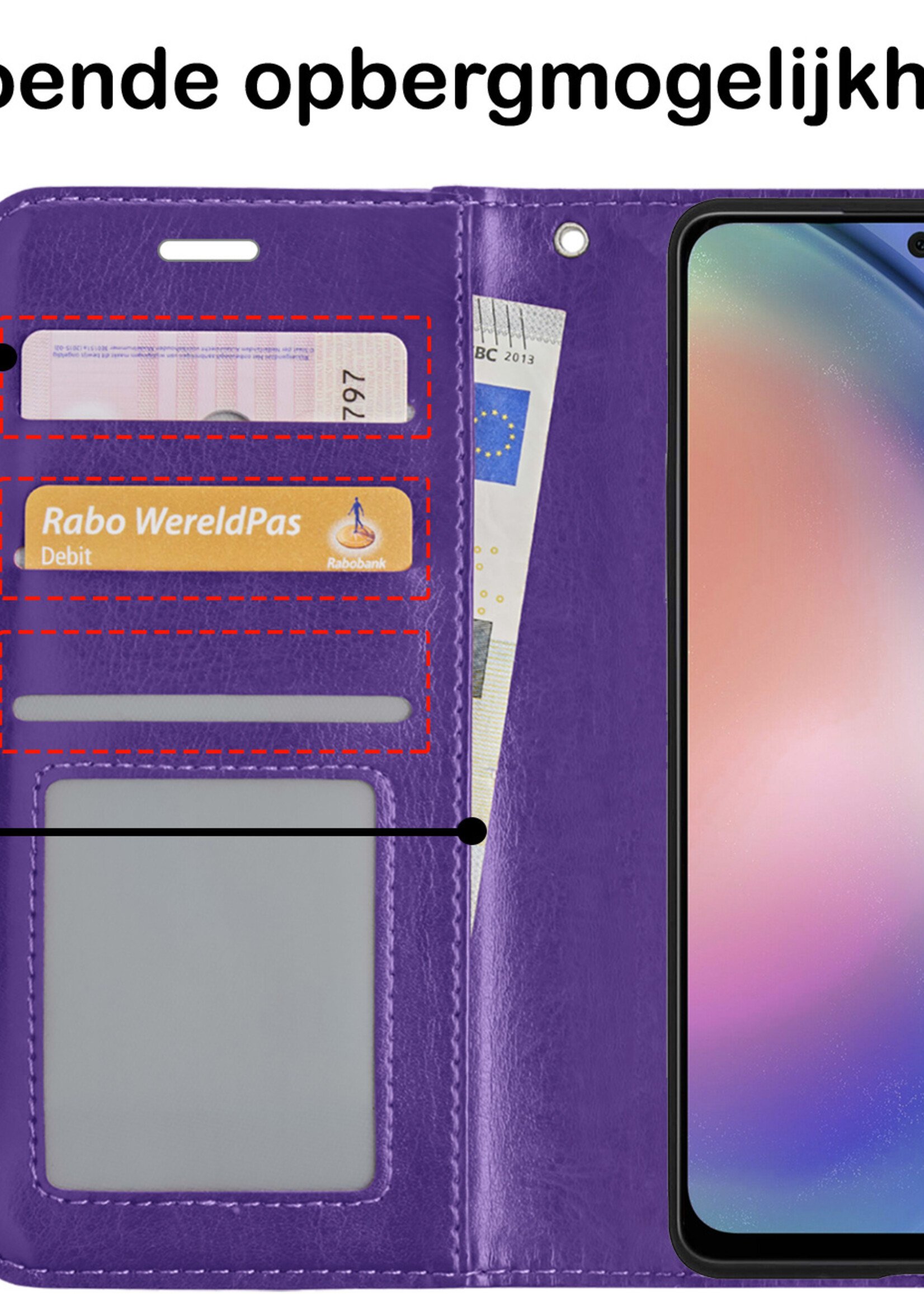 BTH Hoesje Geschikt voor Samsung A54 Hoesje Book Case Hoes Portemonnee Cover Walletcase Met Screenprotector - Hoes Geschikt voor Samsung Galaxy A54 Hoes Bookcase Hoesje - Paars