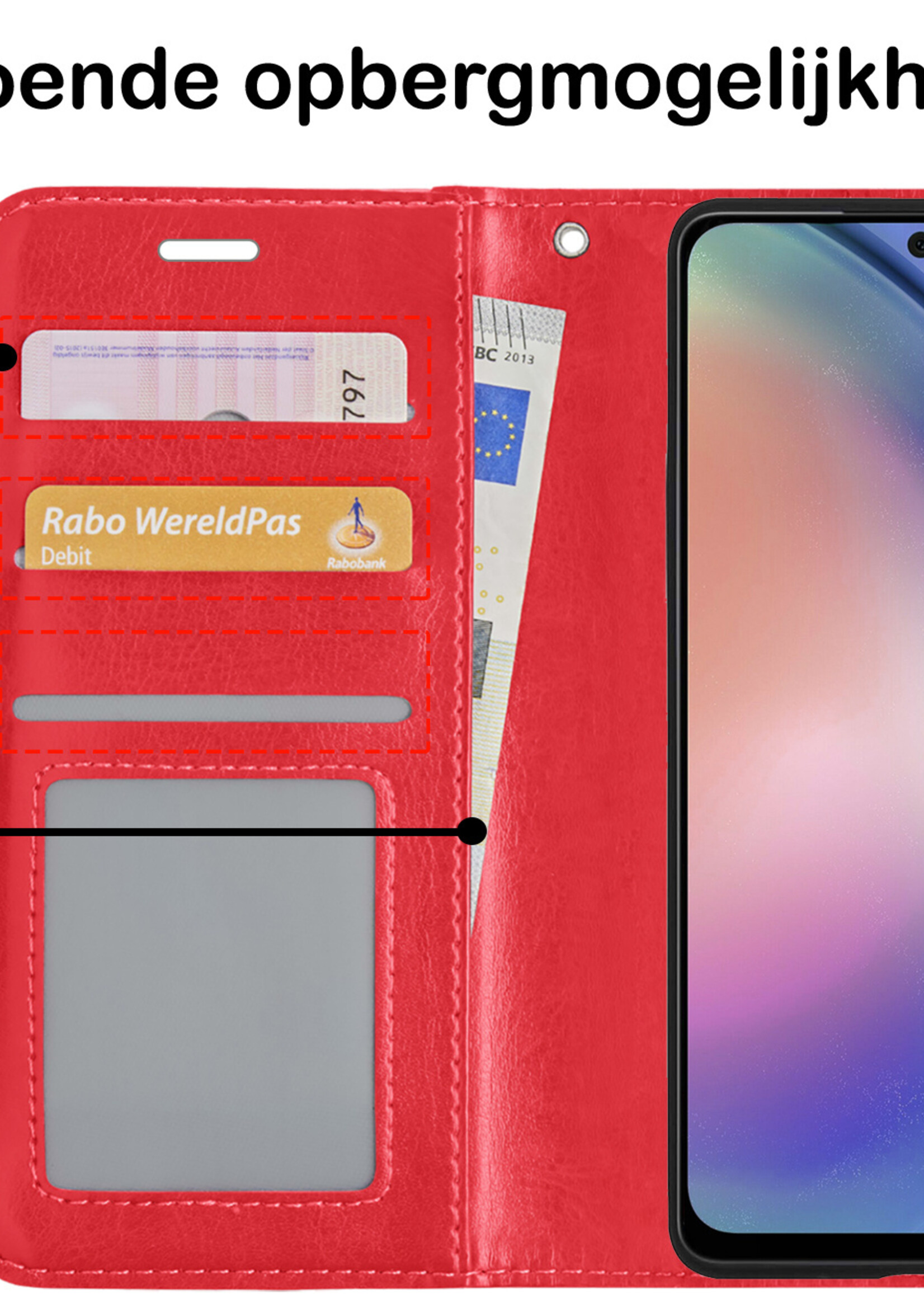 BTH Hoesje Geschikt voor Samsung A54 Hoesje Book Case Hoes Portemonnee Cover Walletcase Met Screenprotector - Hoes Geschikt voor Samsung Galaxy A54 Hoes Bookcase Hoesje - Rood