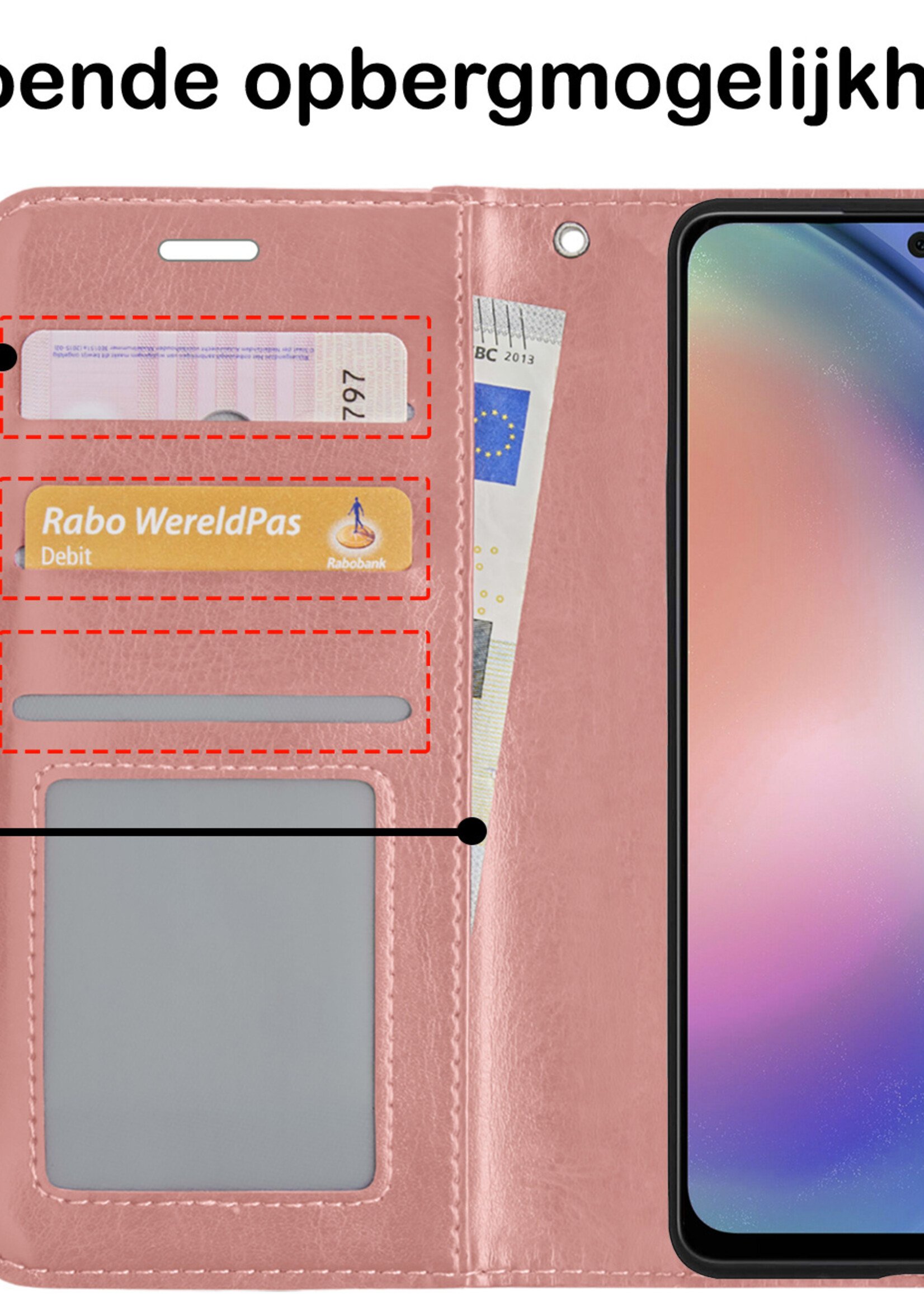 BTH Hoesje Geschikt voor Samsung A54 Hoesje Book Case Hoes Portemonnee Cover Walletcase Met Screenprotector - Hoes Geschikt voor Samsung Galaxy A54 Hoes Bookcase Hoesje - Rosé goud