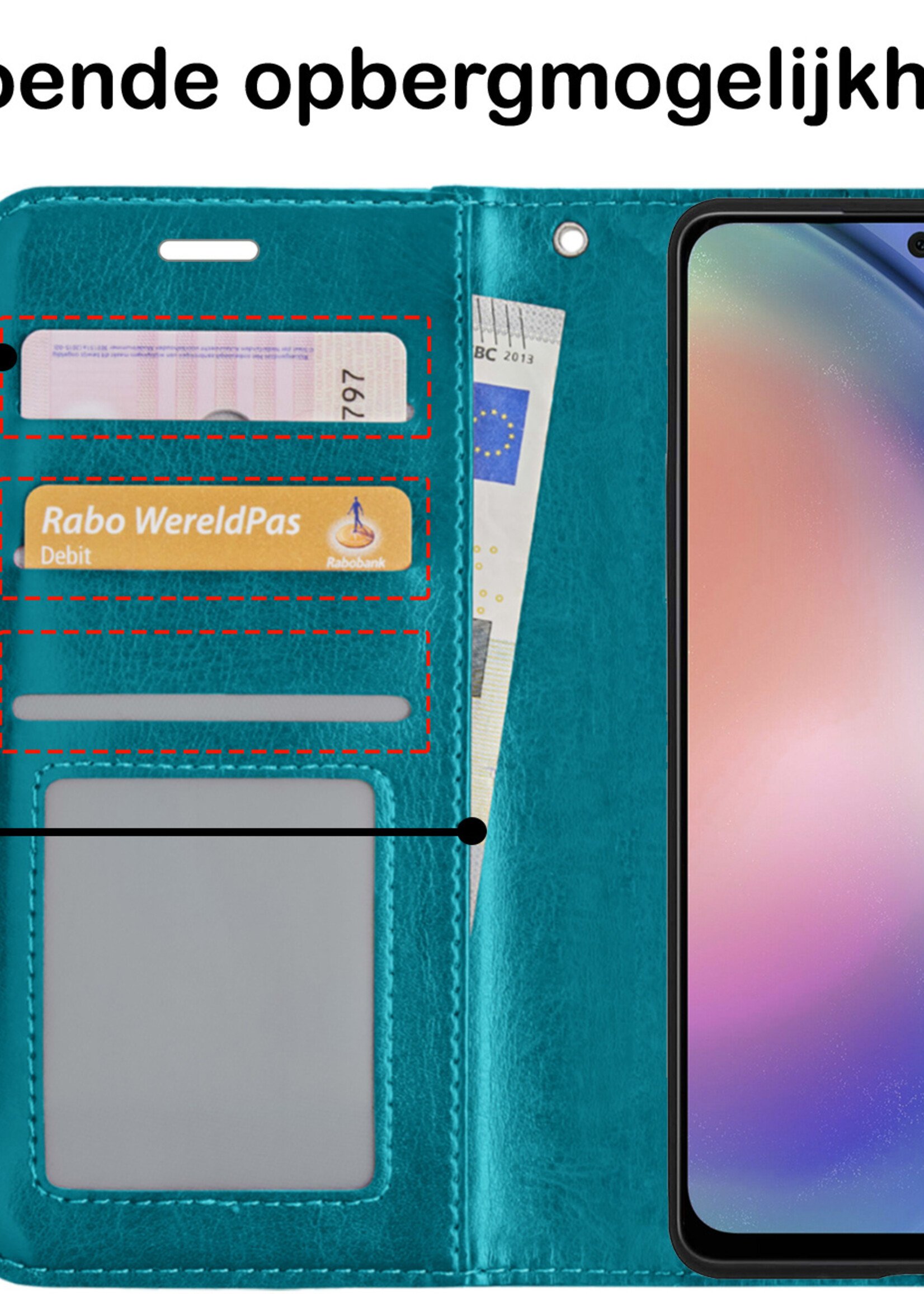 BTH Hoesje Geschikt voor Samsung A54 Hoesje Book Case Hoes Portemonnee Cover Walletcase Met Screenprotector - Hoes Geschikt voor Samsung Galaxy A54 Hoes Bookcase Hoesje - Turquoise