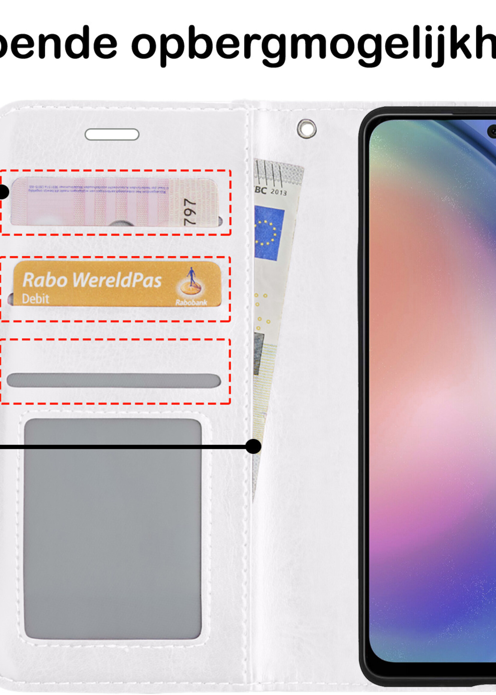 BTH Hoesje Geschikt voor Samsung A54 Hoesje Book Case Hoes Portemonnee Cover Walletcase Met Screenprotector - Hoes Geschikt voor Samsung Galaxy A54 Hoes Bookcase Hoesje - Wit