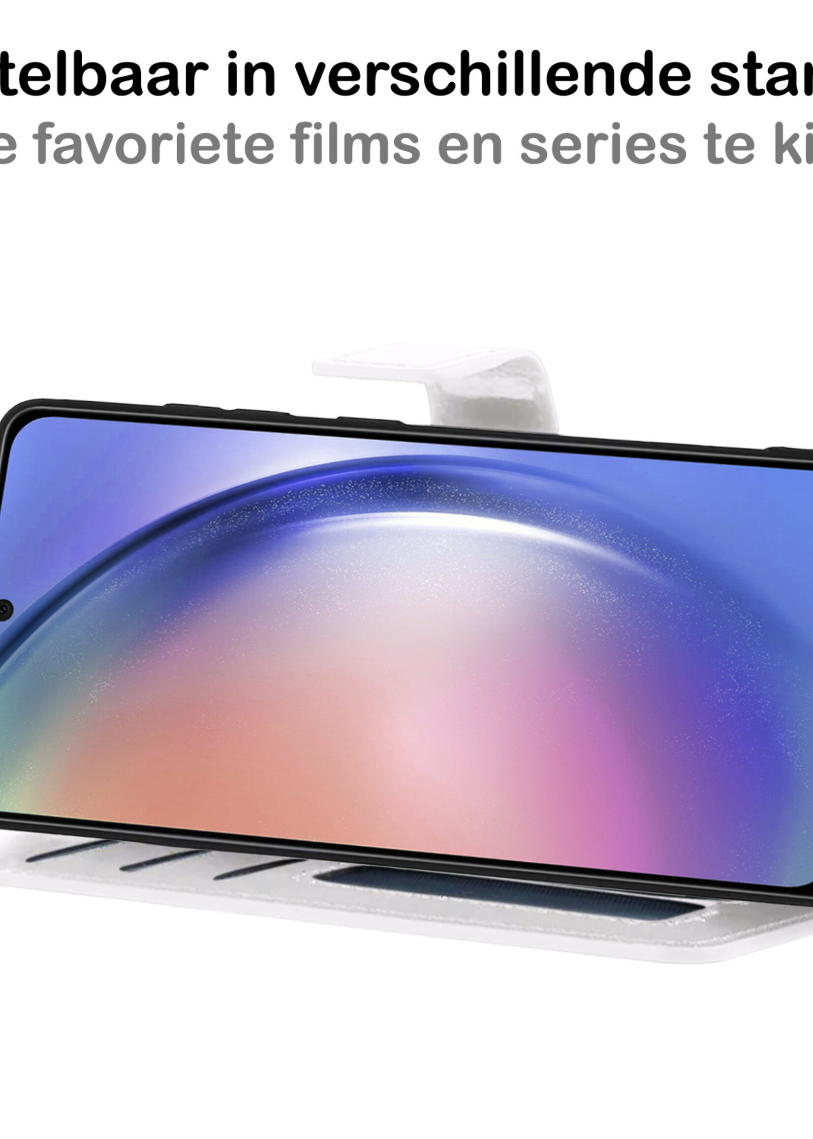 BTH Hoesje Geschikt voor Samsung A54 Hoesje Book Case Hoes Portemonnee Cover Walletcase Met Screenprotector - Hoes Geschikt voor Samsung Galaxy A54 Hoes Bookcase Hoesje - Wit