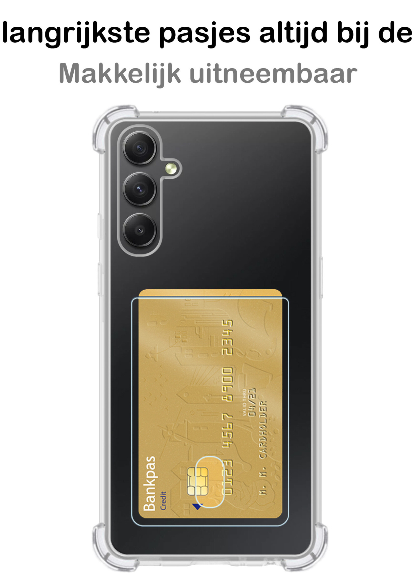 BTH Hoesje Geschikt voor Samsung A54 Hoesje Met Pasjeshouder Siliconen Case Met Kaarthouder Met Screenprotector - Hoes Geschikt voor Samsung Galaxy A54 Hoesje Shock Proof Case - Transparant