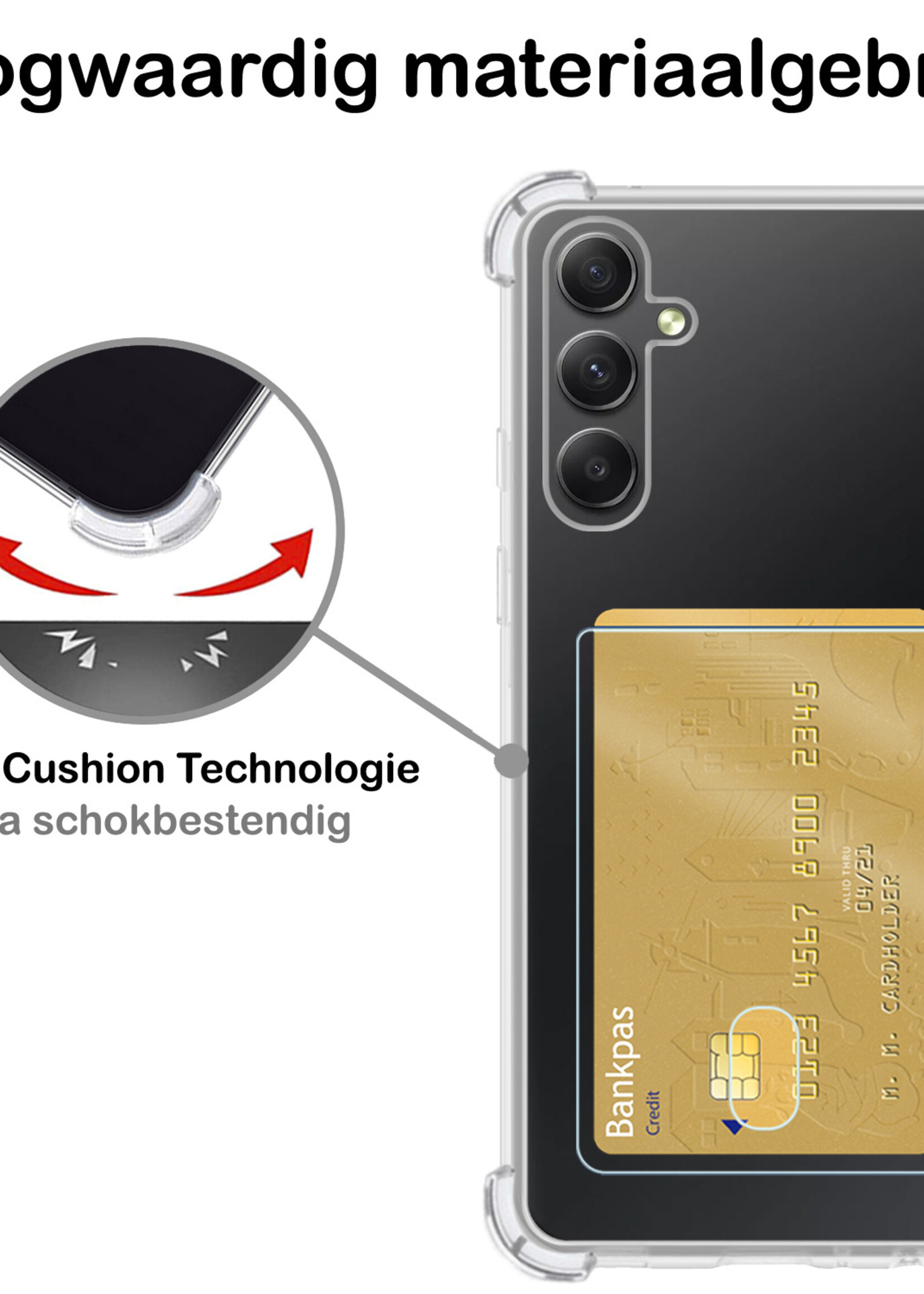 BTH Hoesje Geschikt voor Samsung A54 Hoesje Met Pasjeshouder Siliconen Case Met Kaarthouder Met Screenprotector - Hoes Geschikt voor Samsung Galaxy A54 Hoesje Shock Proof Case - Transparant