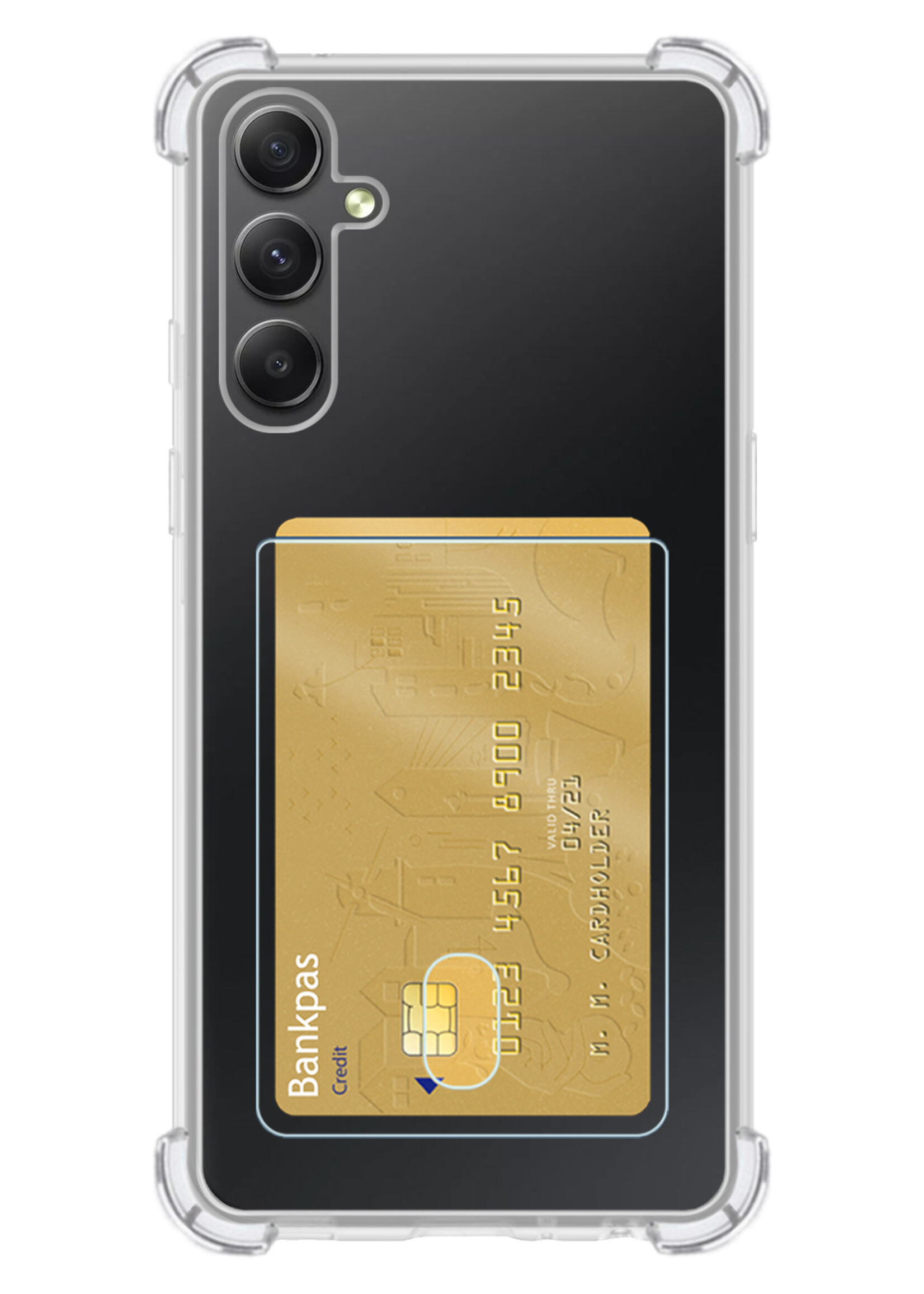 BTH Hoesje Geschikt voor Samsung A54 Hoesje Met Pasjeshouder Siliconen Case Met Kaarthouder Met Screenprotector - Hoes Geschikt voor Samsung Galaxy A54 Hoesje Shock Proof Case - Transparant