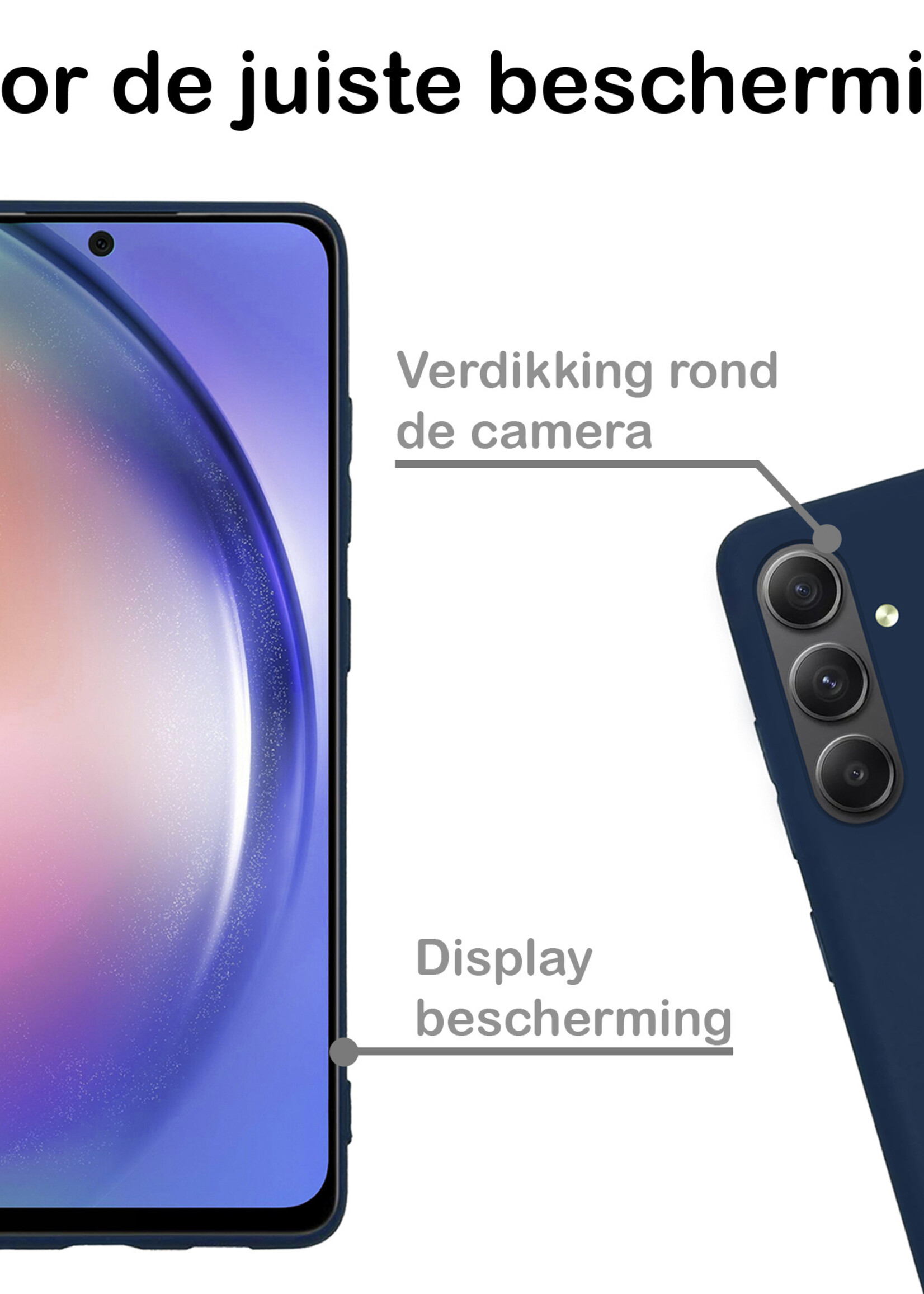 BTH Hoesje Geschikt voor Samsung A54 Hoesje Siliconen Case Hoes Met Screenprotector - Hoes Geschikt voor Samsung Galaxy A54 Hoes Cover Case - Donkerblauw